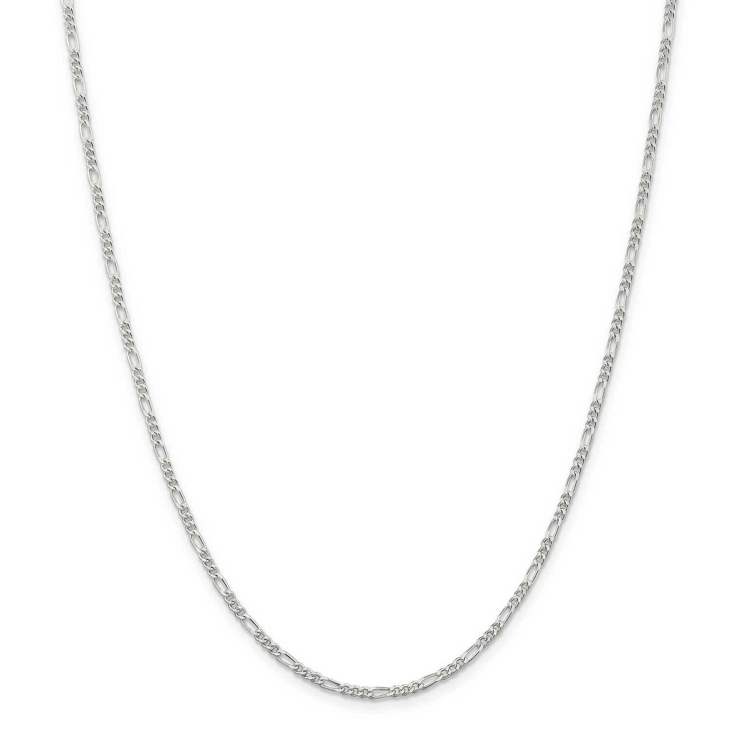 2.25mm Figaro Chain 28 Inch Sterling Silver Rhodium-Plated QFG060R-28, MPN: QFG060R-28,