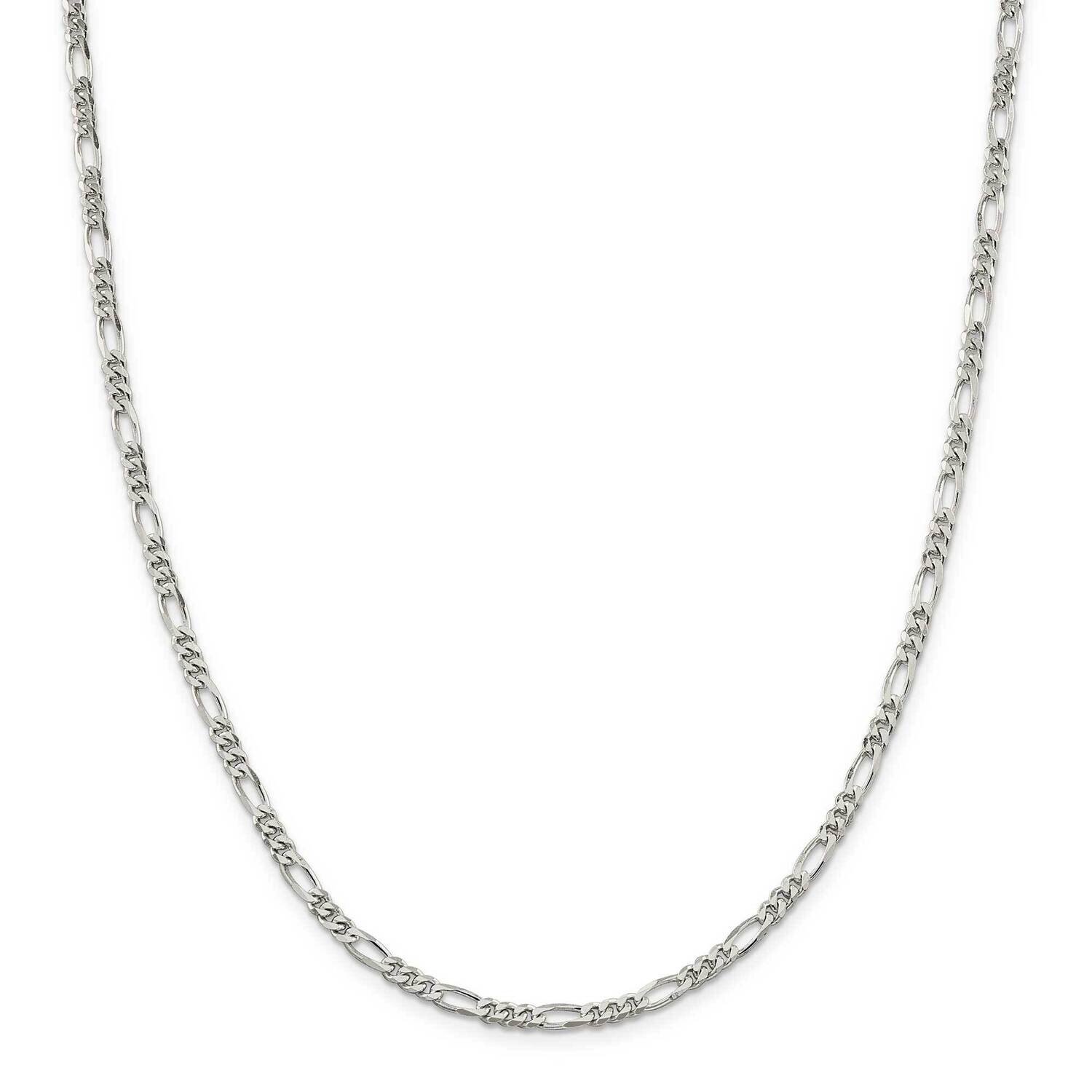 4mm Figaro Chain 28 Inch Sterling Silver Rhodium-Plated QFG100R-28, MPN: QFG100R-28,