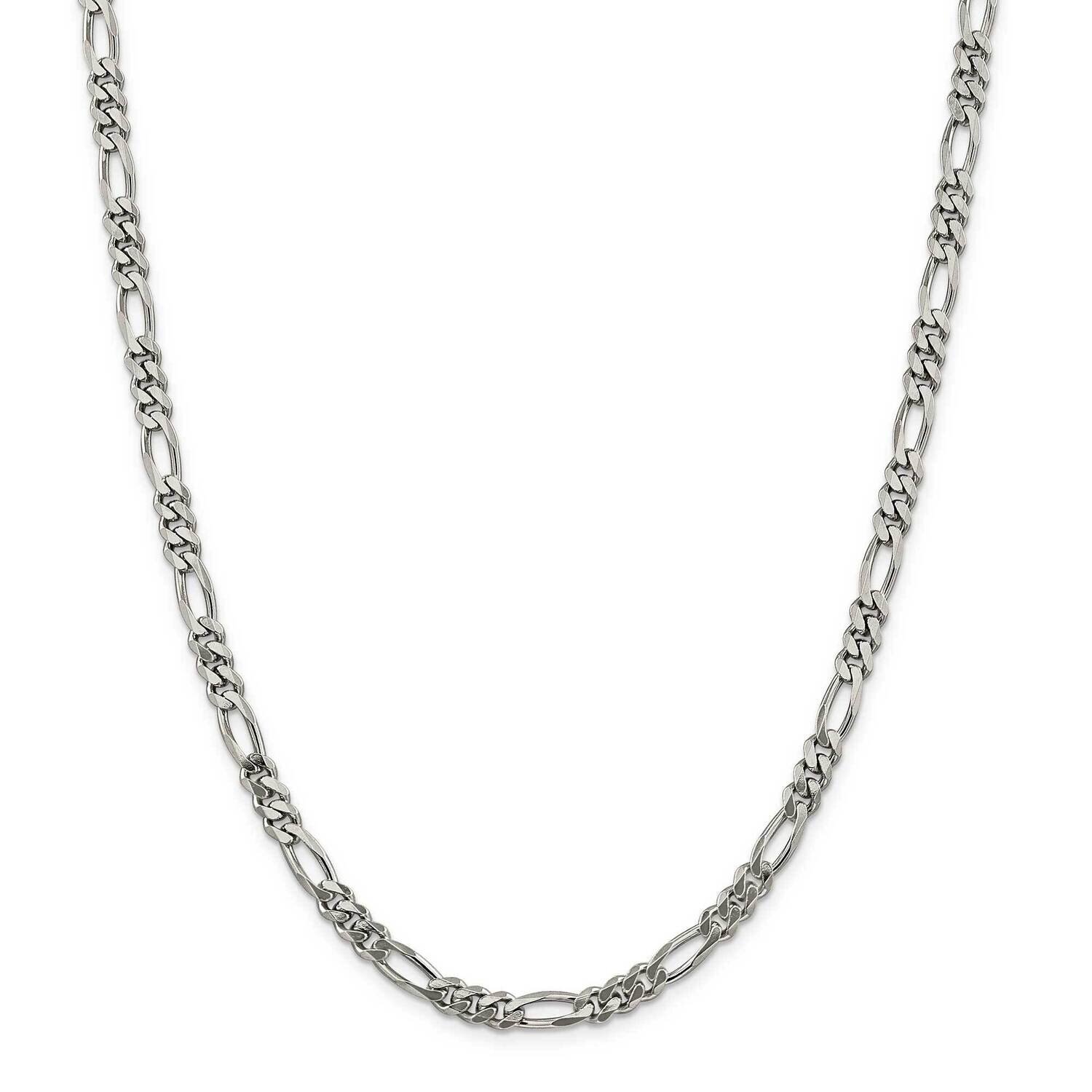 5.25mm Figaro Chain 28 Inch Sterling Silver Rhodium-Plated QFG150R-28, MPN: QFG150R-28,