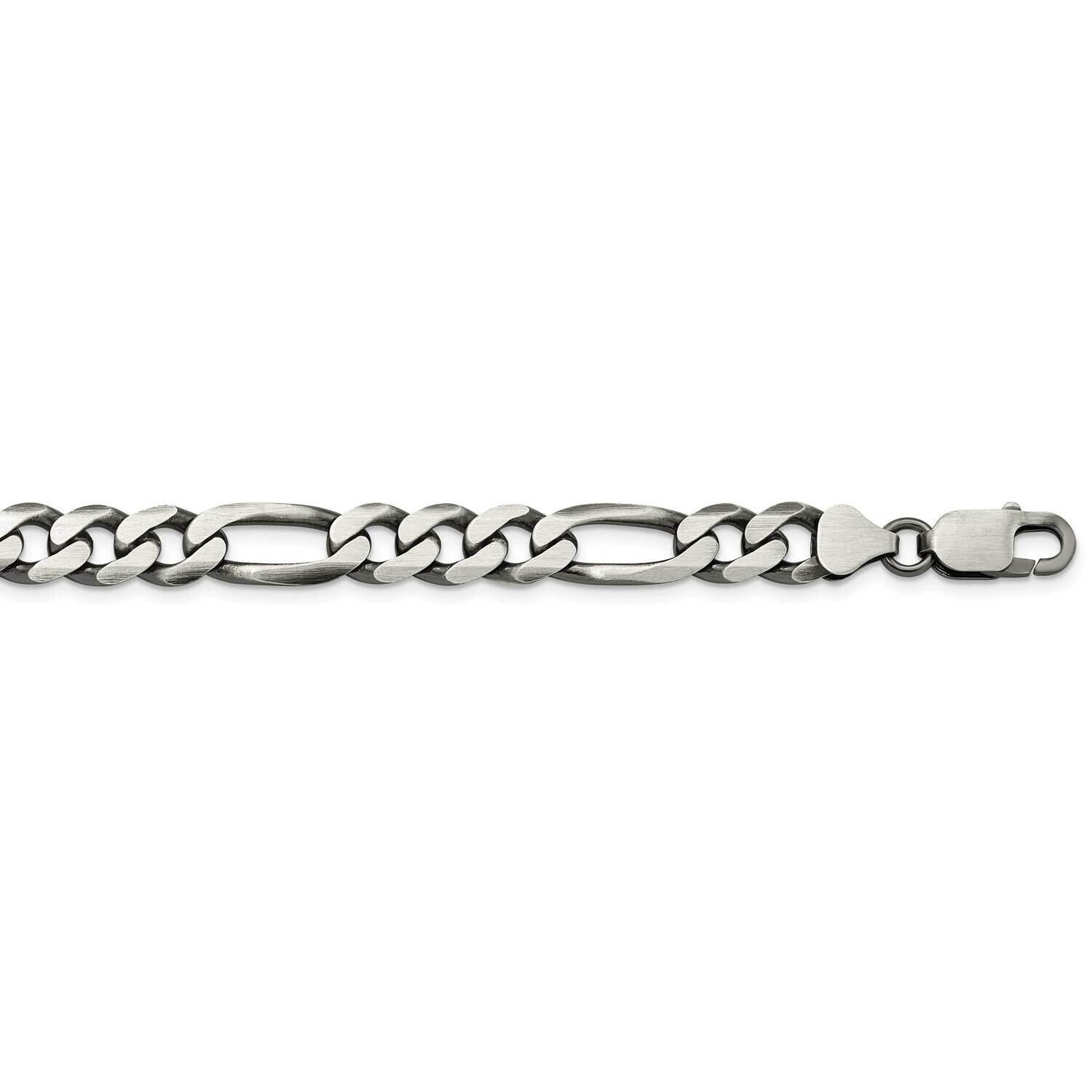 7.75mm Figaro Chain 24 Inch Sterling Silver Antiqued QFG220A-24, MPN: QFG220A-24,