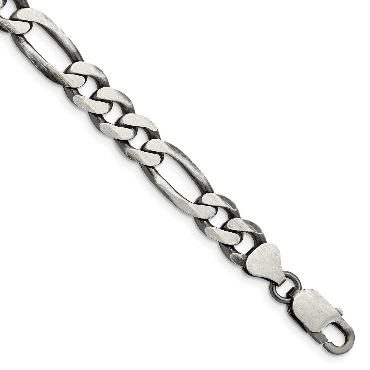 7.75mm Figaro Chain 9 Inch Sterling Silver Antiqued QFG220A-9