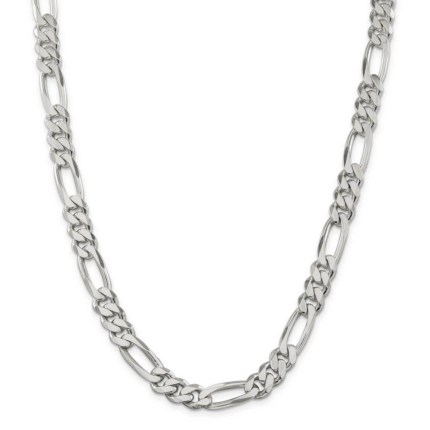 9mm Figaro Chain 36 Inch Sterling Silver QFG250-36, MPN: QFG250-36,