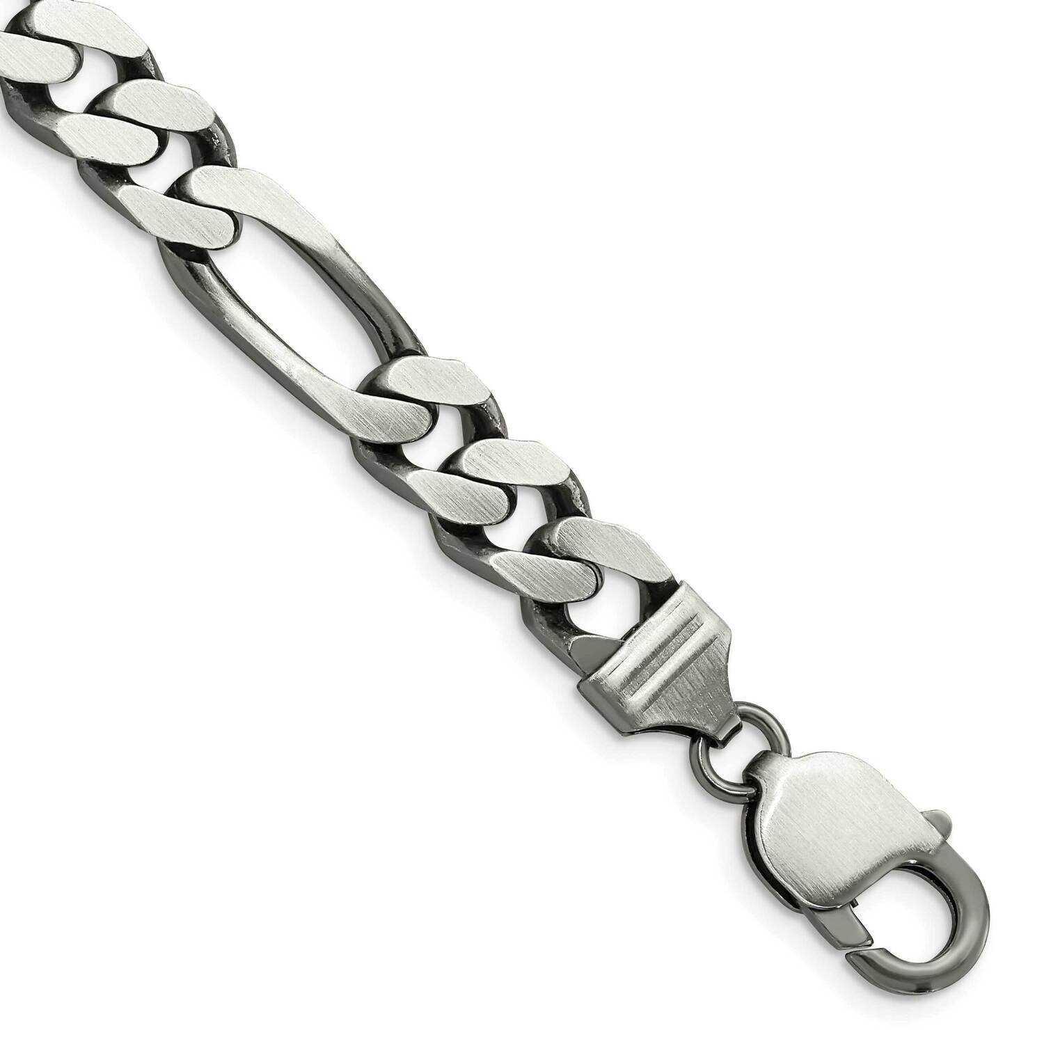 9mm Figaro Chain 8 Inch Sterling Silver Antiqued QFG250A-8