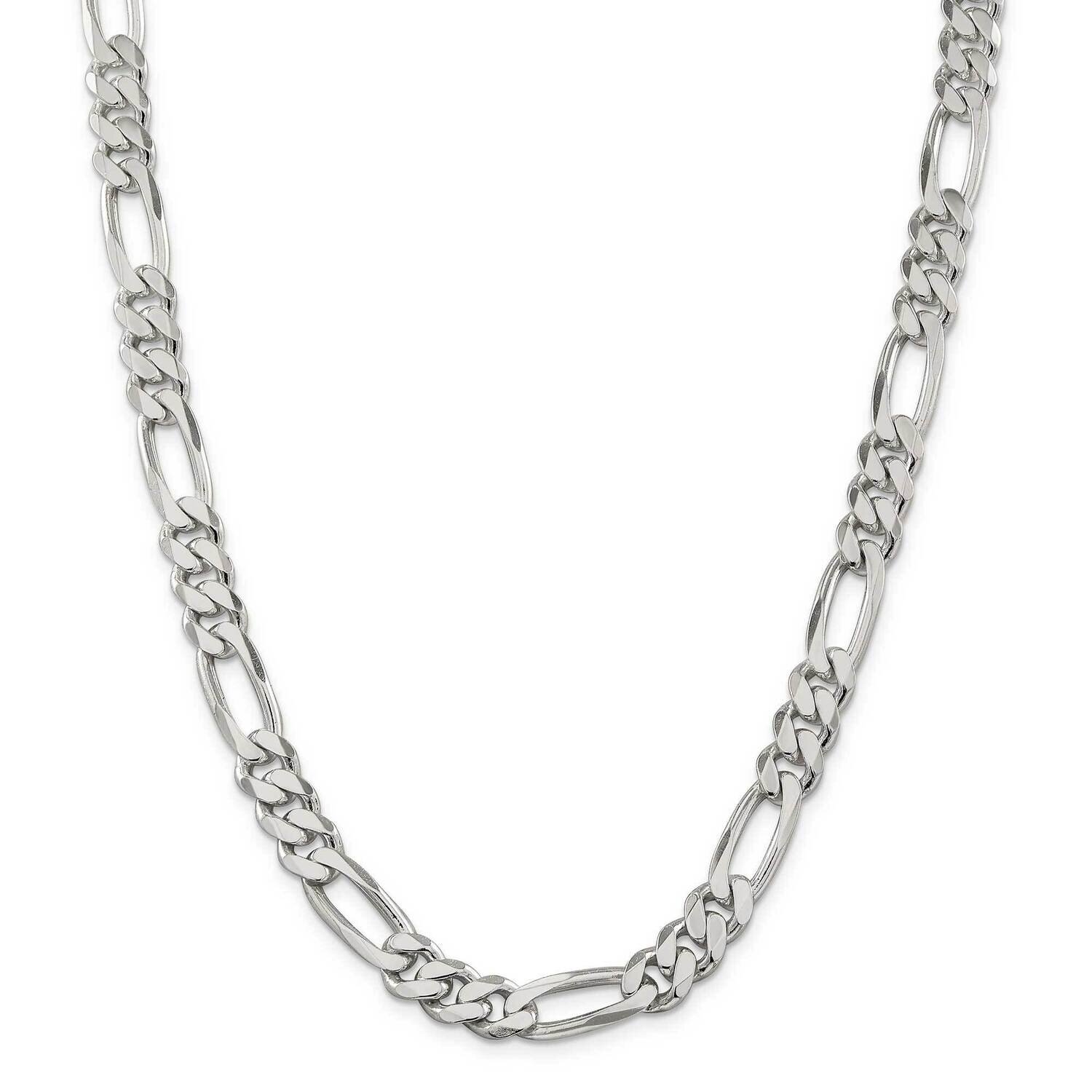9mm Figaro Chain 24 Inch Sterling Silver Rhodium-Plated QFG250R-24