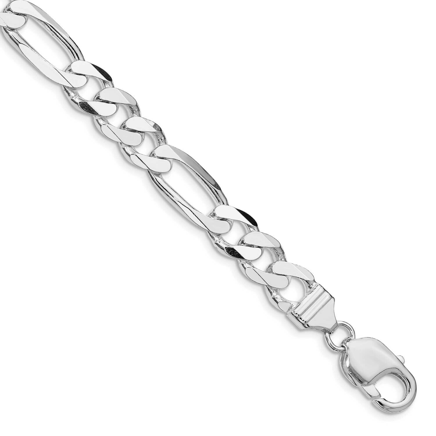 9mm Figaro Chain 9 Inch Sterling Silver Rhodium-Plated QFG250R-9