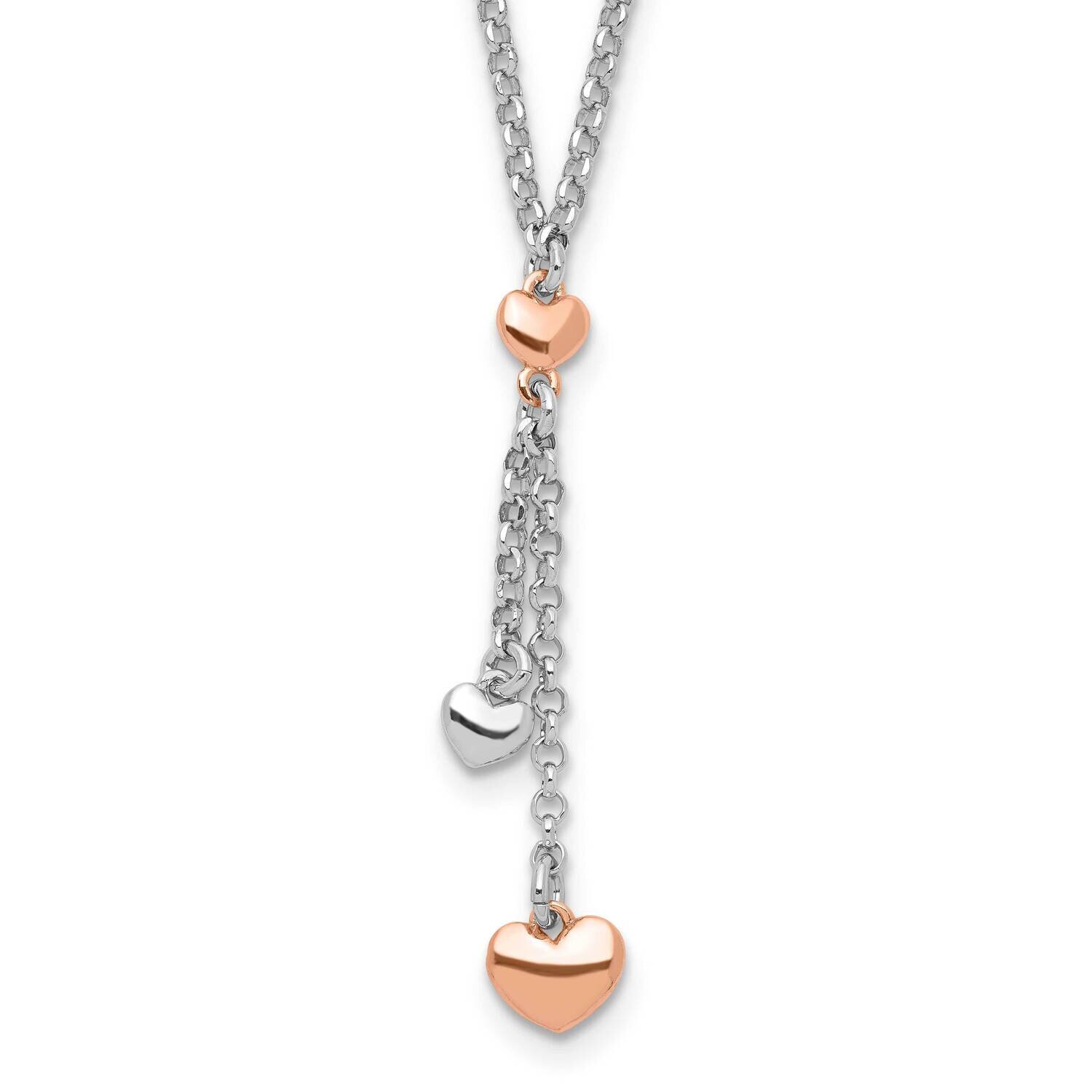 Rose Gold-Plated Heart 1.5 Inch Extender Necklace 15.5 Inch Sterling Silver Rhodium-Plated QG5251-1…