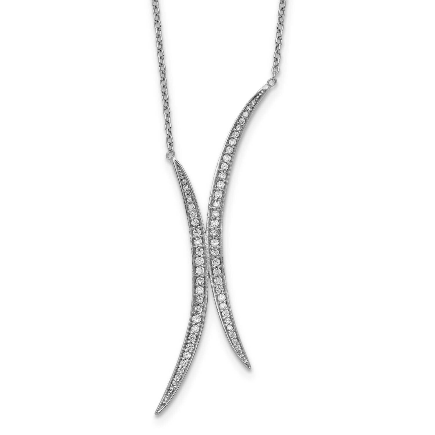 Curved CZ Diamond Necklace 24 Inch Sterling Silver Rhodium-Plated QG5423-24