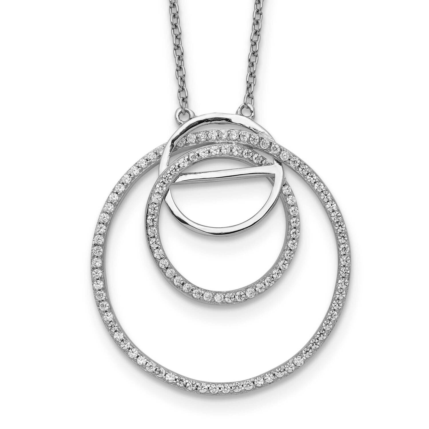 CZ Diamond Loop Circles with 2 In. Extender Necklace 16 Inch Sterling Silver Rhodium-Plated QG5457-…