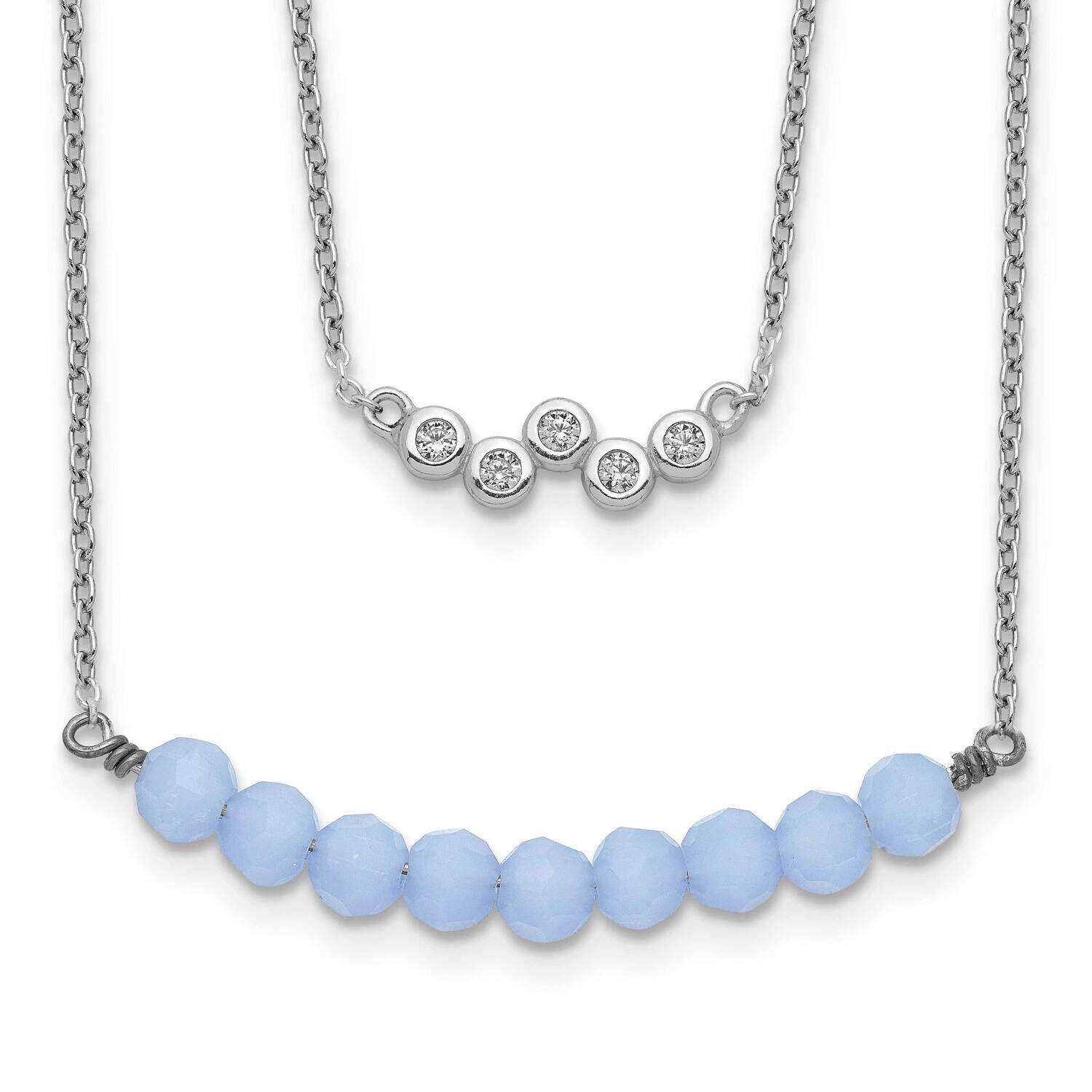 2-Strand CZ Diamond and Periwinkle Glass Bead Necklace 16 Inch Sterling Silver QG5460-16, MPN: QG54…