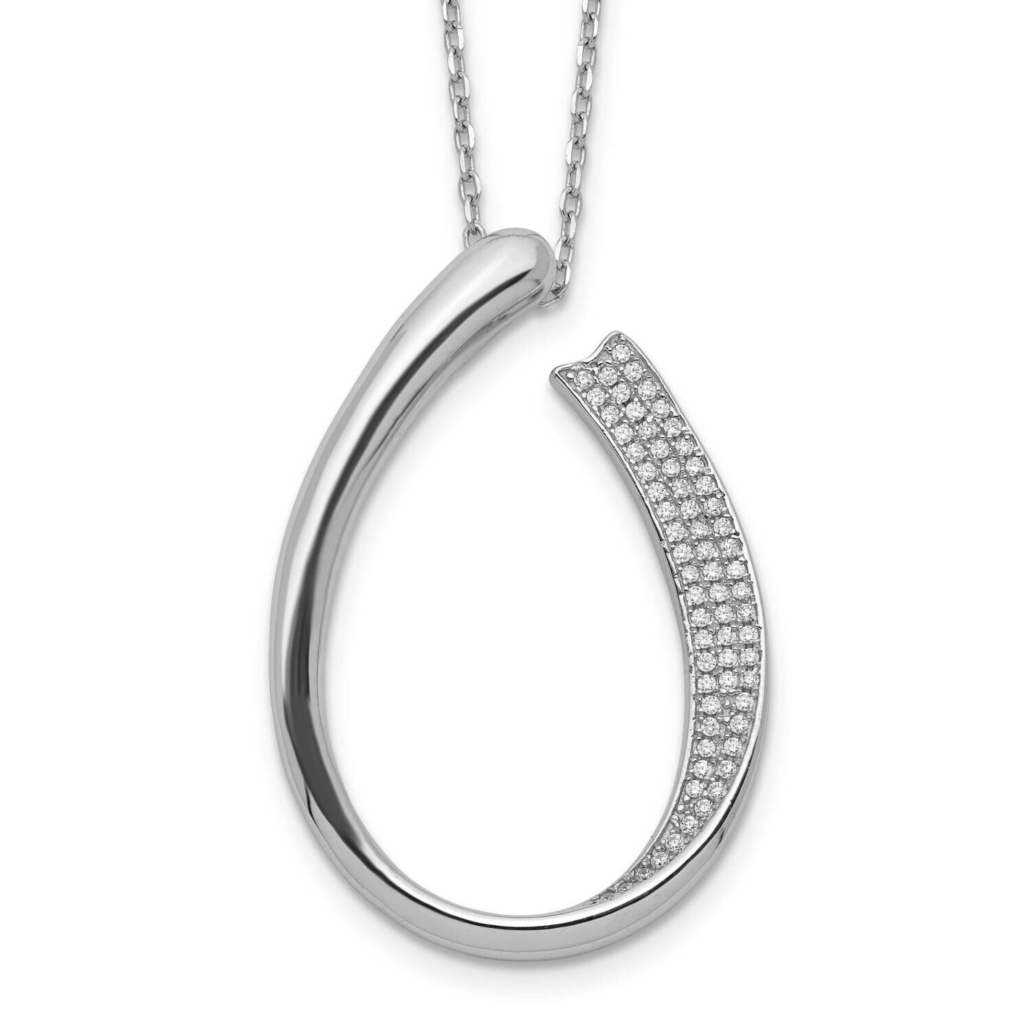 CZ Diamond Micro Pave with 2 Inch Extender Necklace 18 Inch Sterling Silver Rhodium-Plated QG5482-16