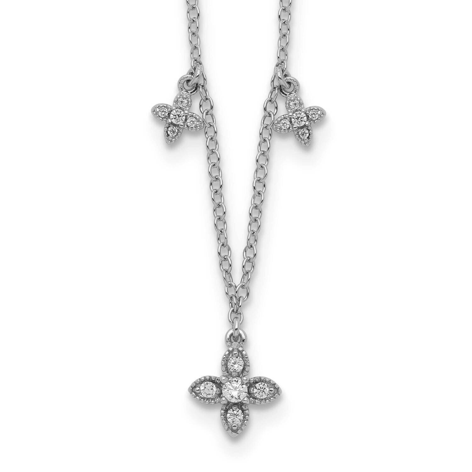 CZ Diamond Crosses with 2 Inch Extender Necklace 18 Inch Sterling Silver Rhodium-Plated QG5517-16