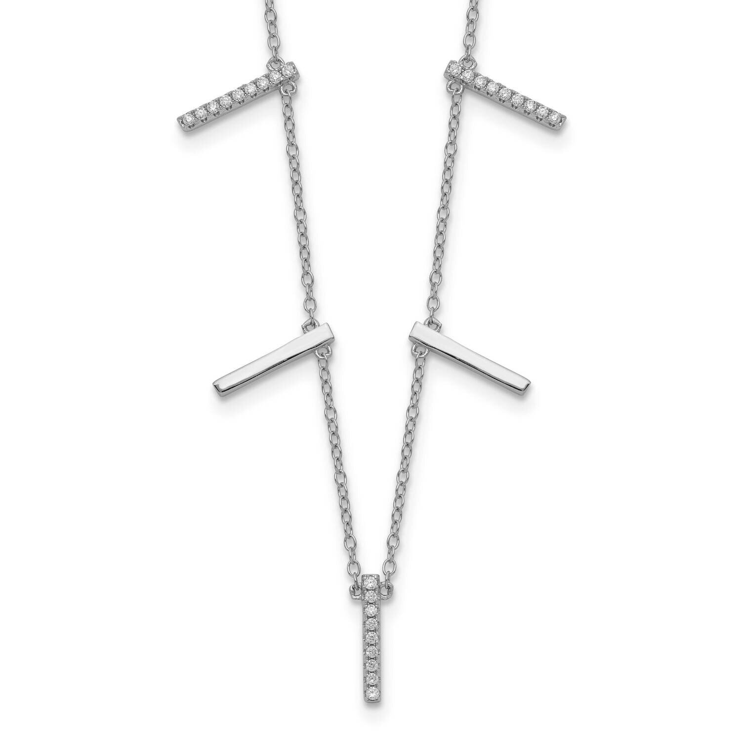 CZ Diamond Vertical Bars with 2 Inch Extender Necklace 18 Inch Sterling Silver Rhodium-Plated QG551…