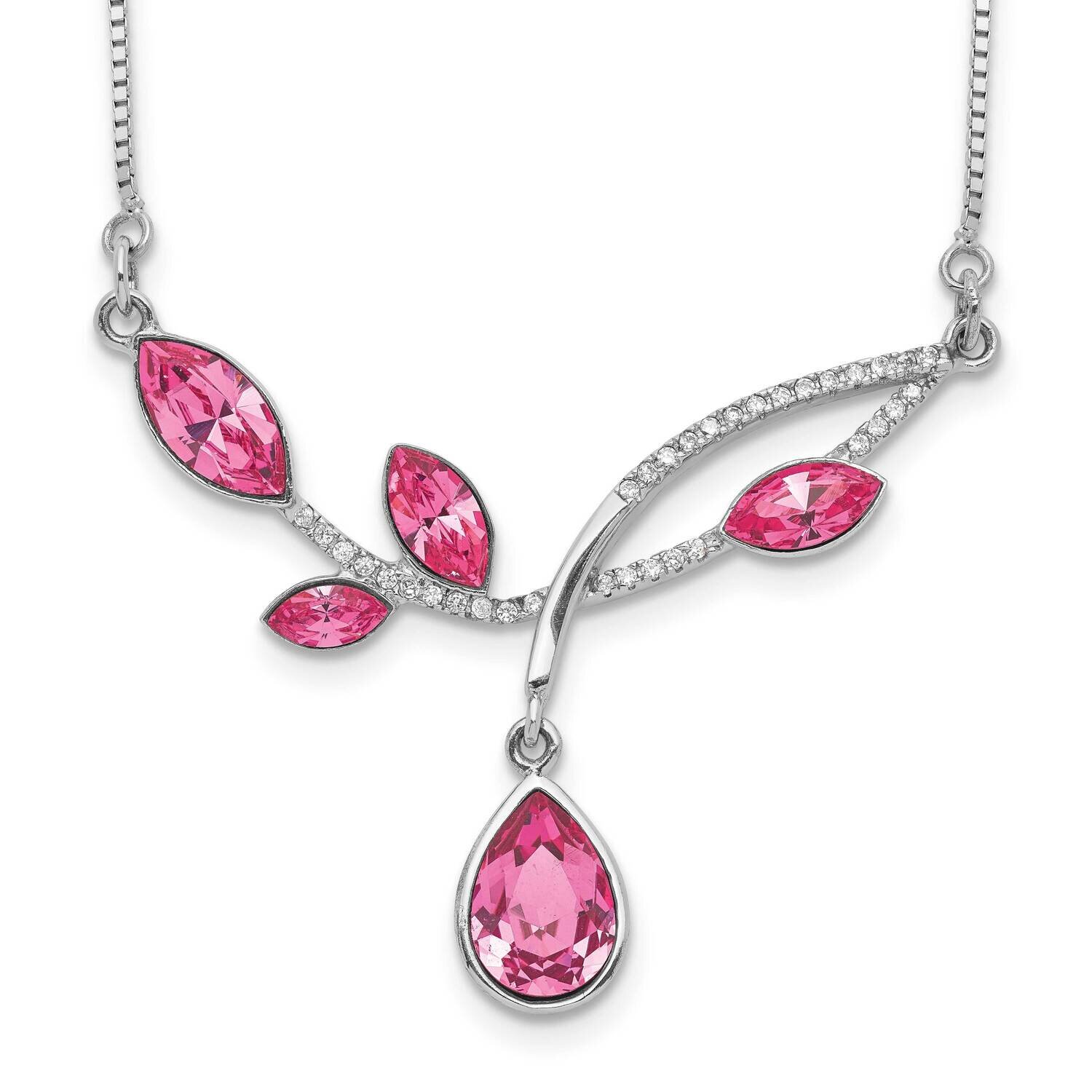 Pink Crystal Branch with 2 Inch Extender Necklace 16 Inch Sterling Silver Rhodium-Plated QG5550-16