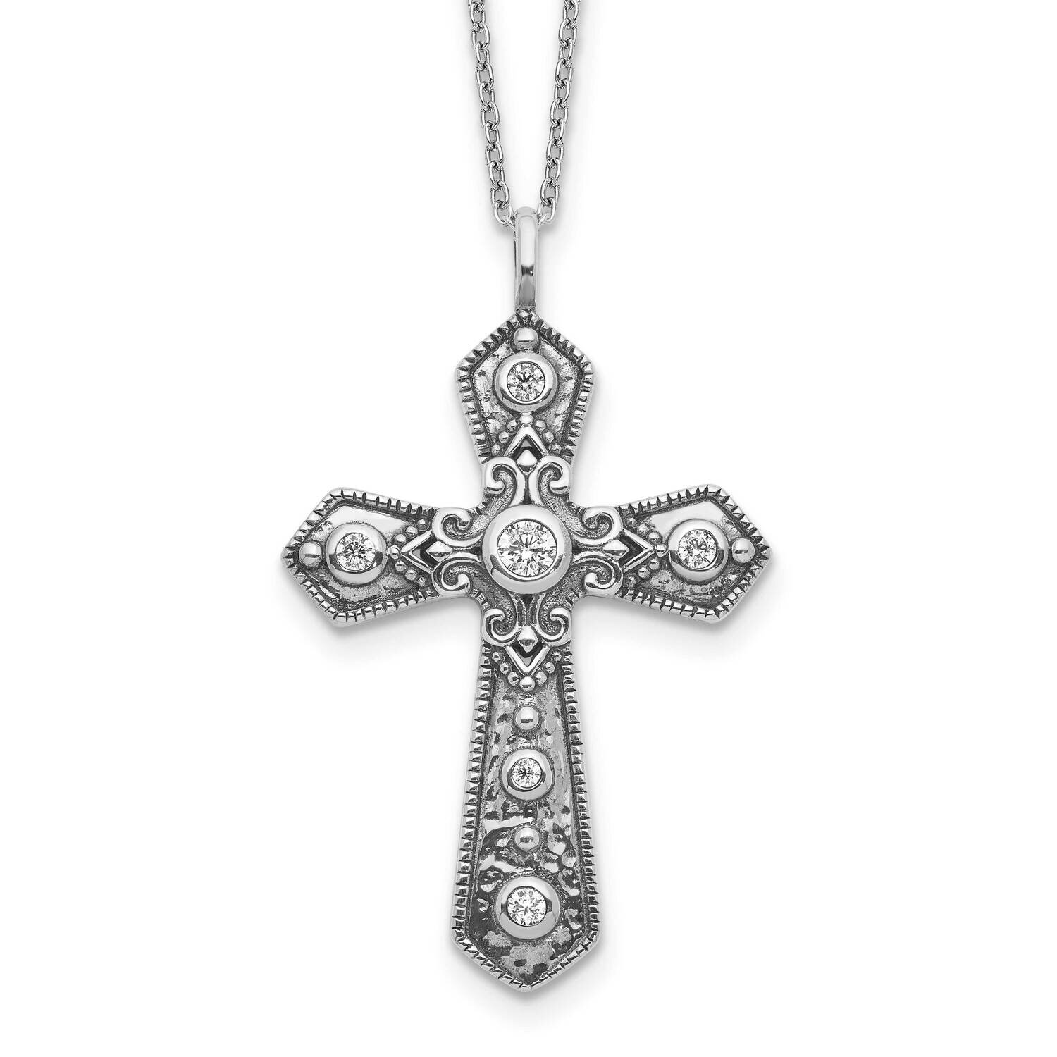 Fancy Cross with 2 Inch Extender Necklace 18 Inch Sterling Silver Cz Diamond QG5558-18