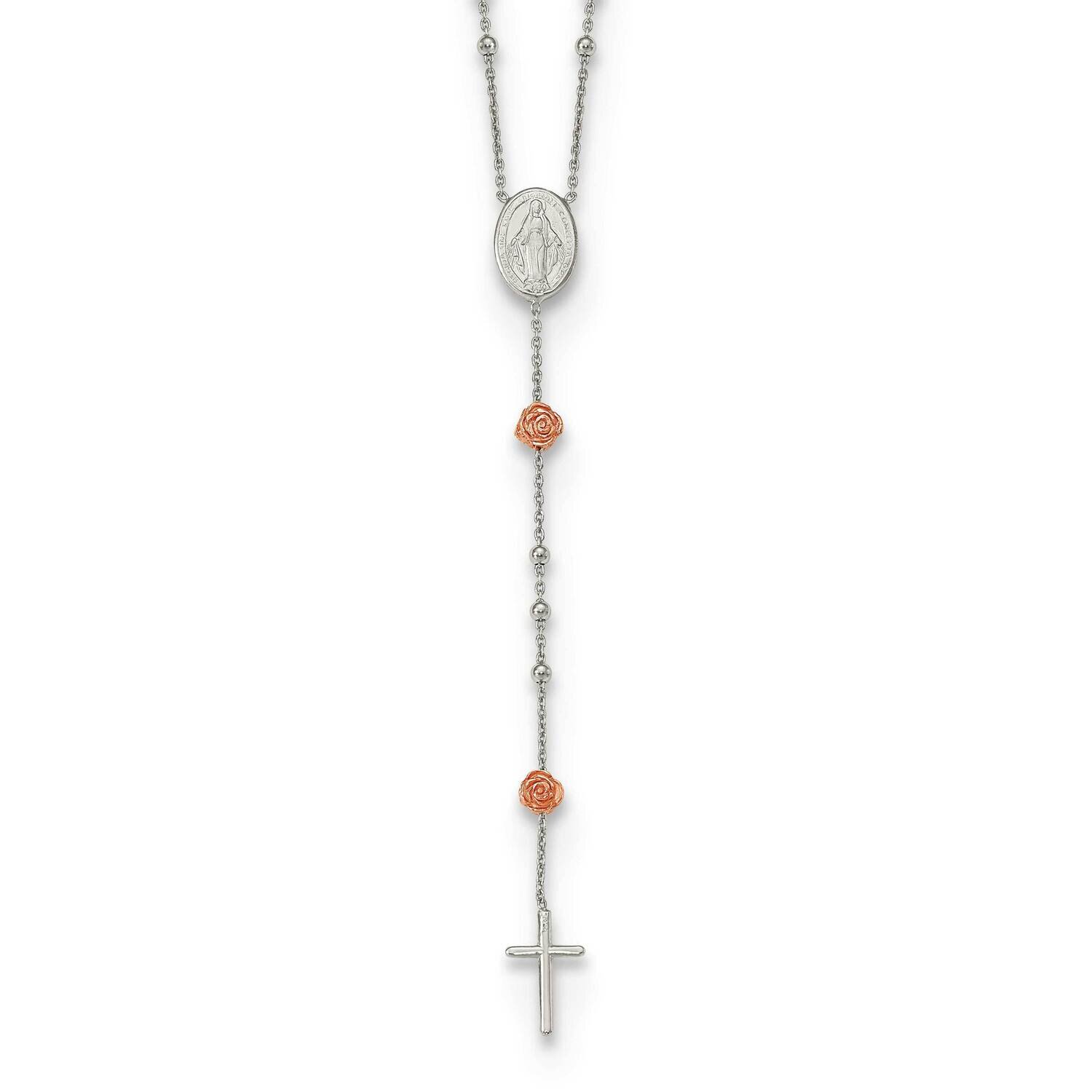 Beaded Rosary with Rose-Tone Roses Necklace 18 Inch Sterling Silver QG5606-18, MPN: QG5606-18, 1911…