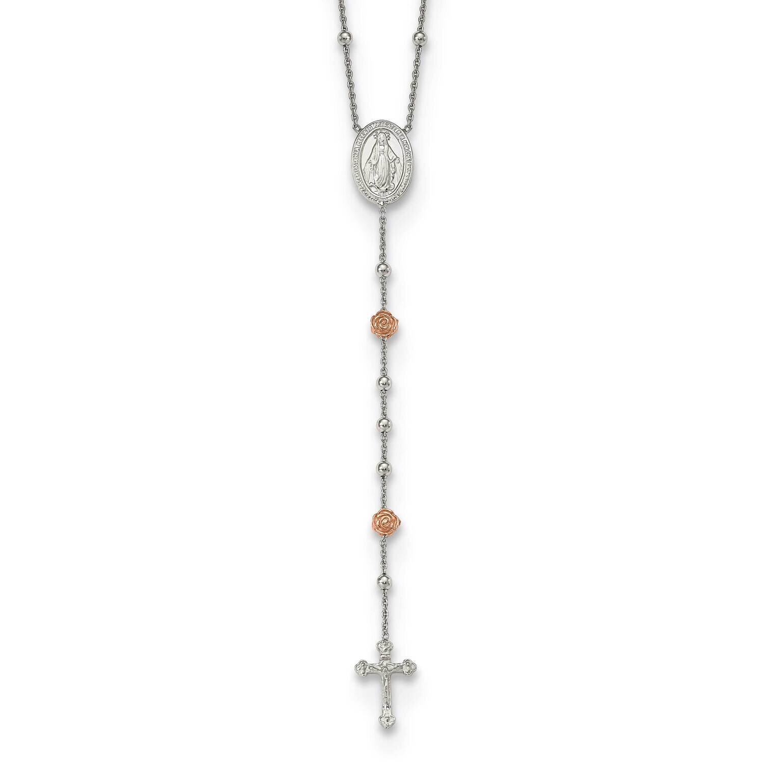 Beaded Rosary with Rose-Tone Roses Necklace 21 Inch Sterling Silver QG5608-21, MPN: QG5608-21, 1969…