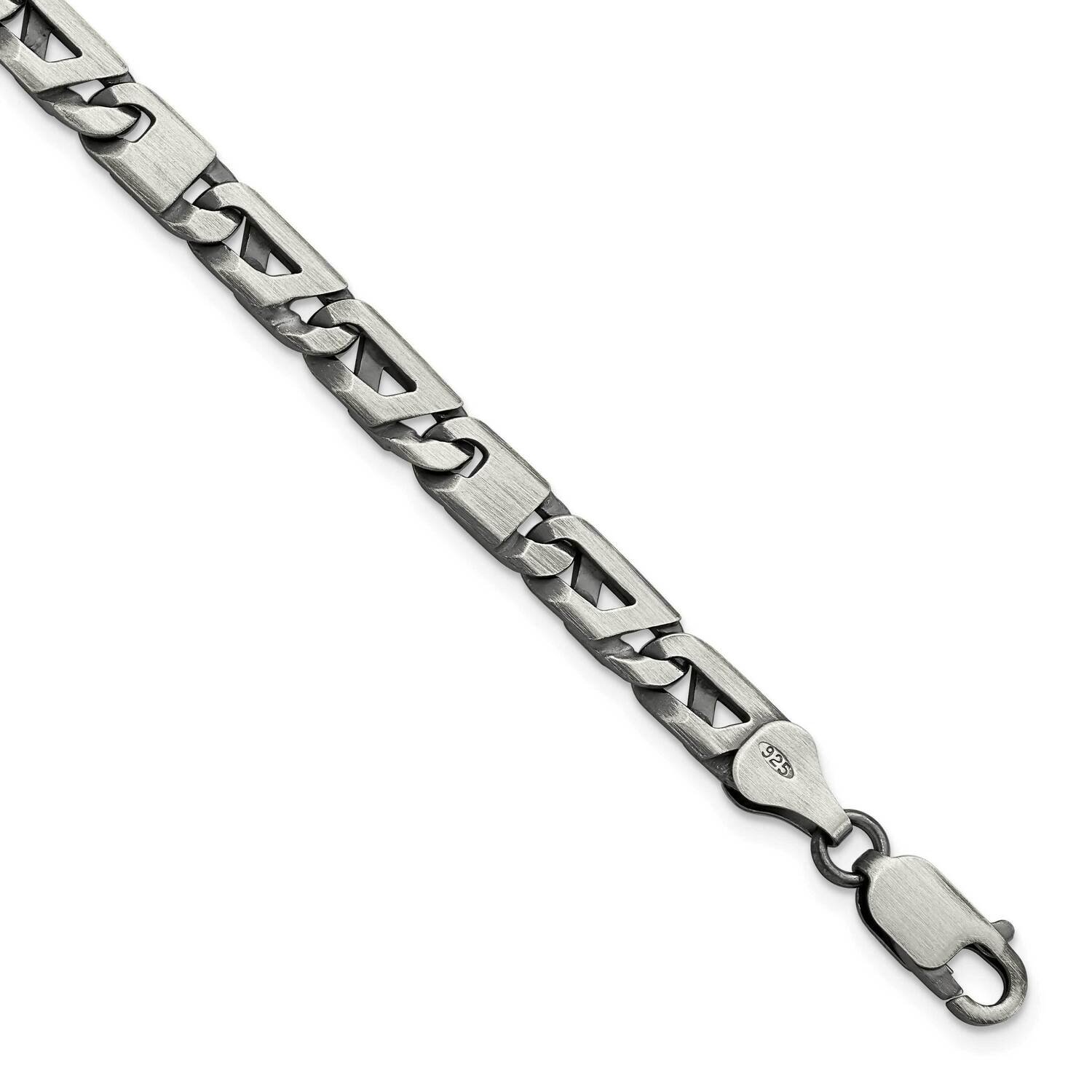 Brushed Link Bracelet Sterling Silver Antiqued QG5728-8.25