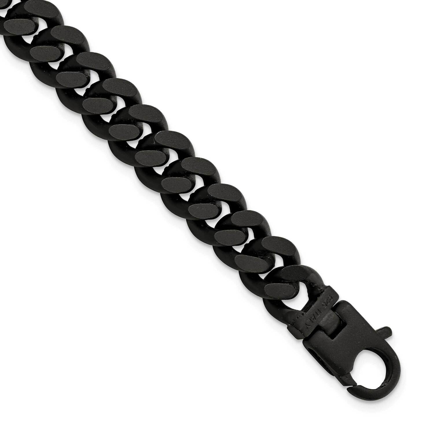 Mens Matte Finish Black Rhodium Curb Bracelet Sterling Silver QG5735-8.5, MPN: QG5735-8.5,