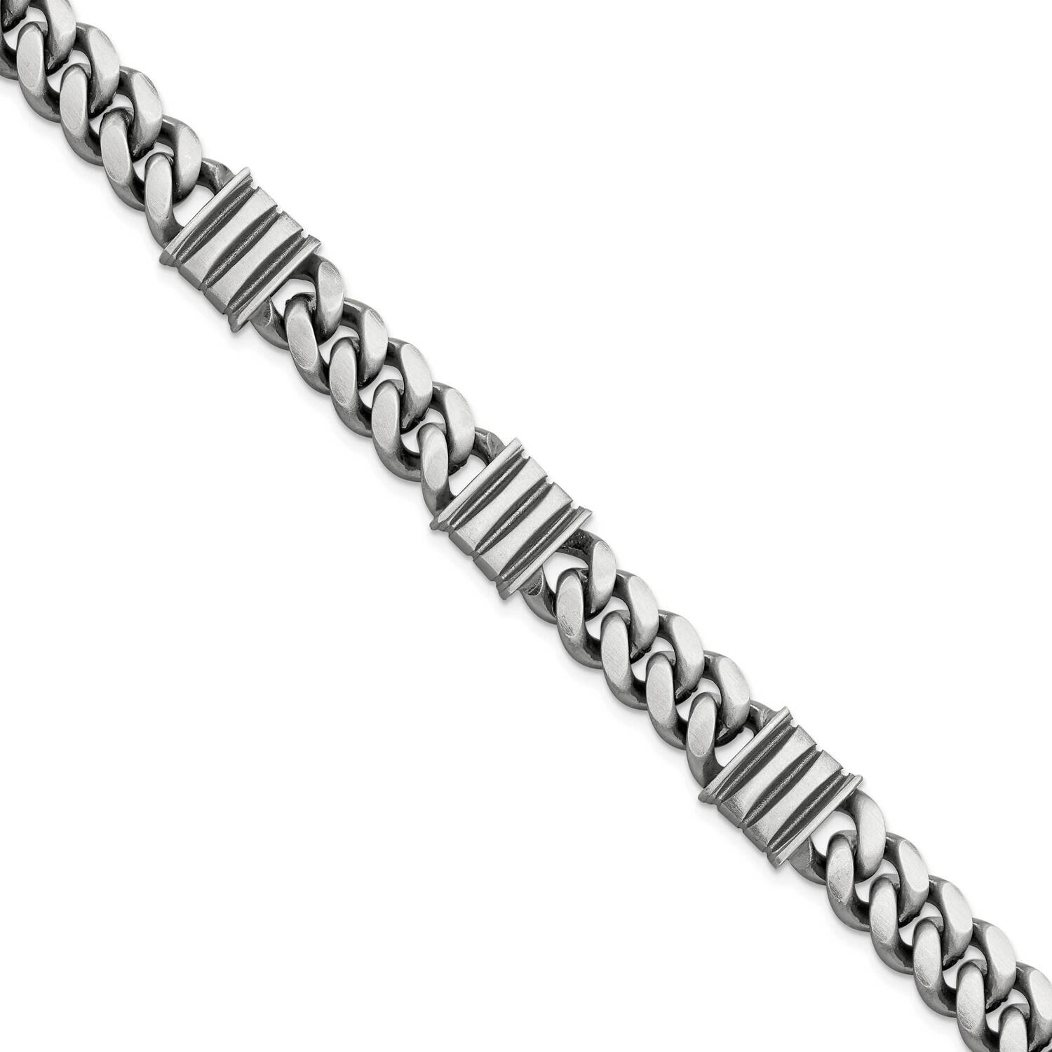 Mens Antiqued Brushed Curb Bar Bracelet Sterling Silver QG5742-8.5, MPN: QG5742-8.5, 191101770289