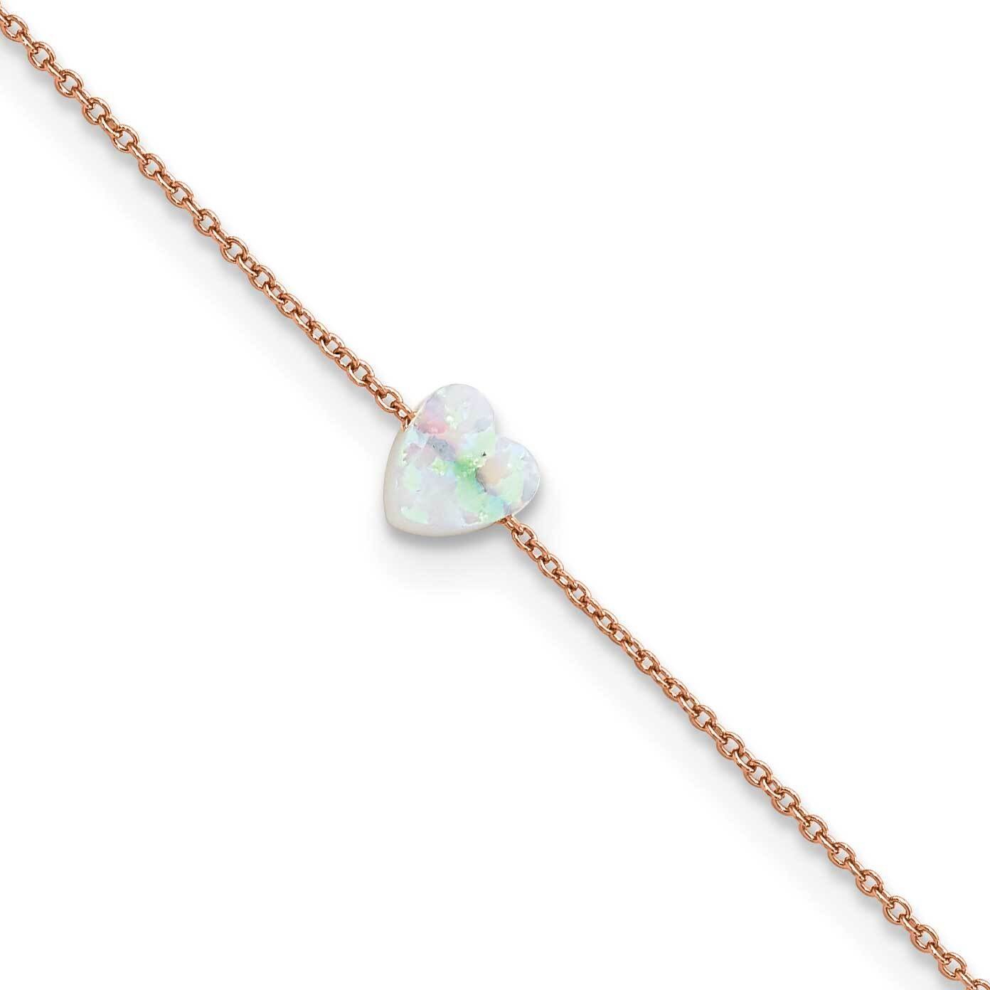 White Cr. Opal Heart 9 Inch Plus 2 In Extender Anklet Sterling Silver Rose-Tone QG5746-9