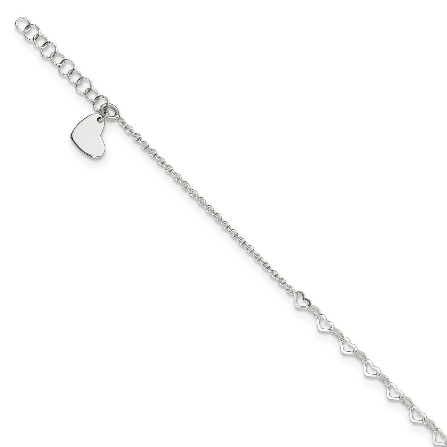 Heart Link 9 Inch Plus 1 Inch Extender Anklet Sterling Silver QG5749-9