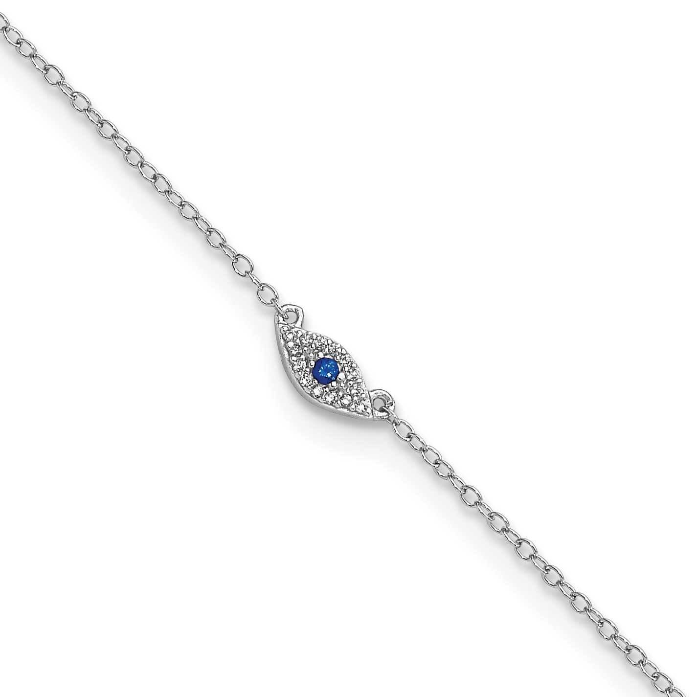 Blue & White CZ Diamond Eye 10In Anklet Sterling Silver Rhodium-Plated Polished QG5752-10