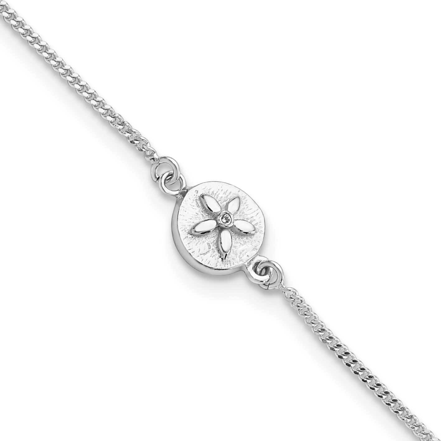 CZ Diamond Sand Dollar 9 Inch Plus 1 Inch Extender Anklet Sterling Silver QG5759-9