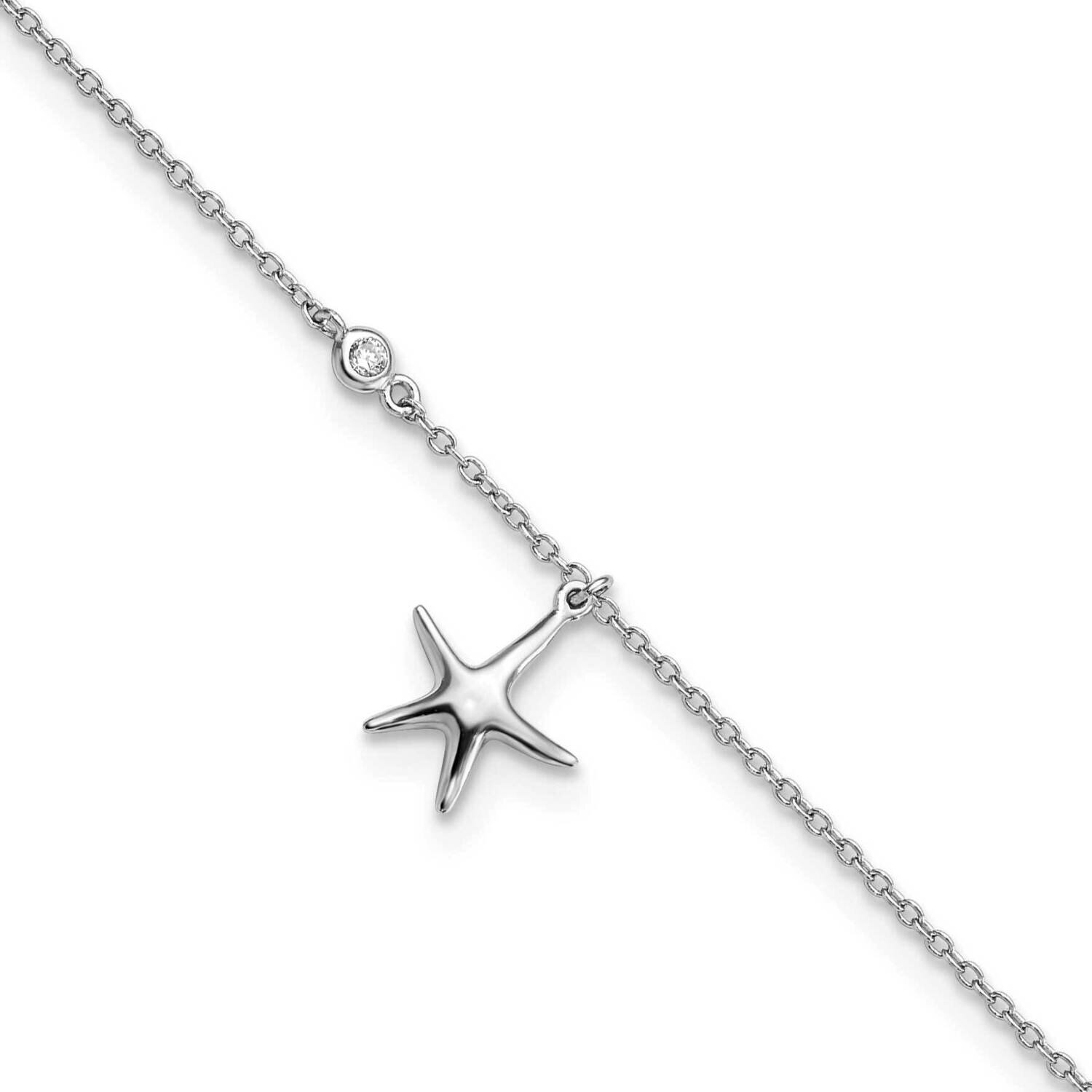 Polished CZ Diamond Starfish 9 Inch Plus 1 Inch Extender Anklet Sterling Silver Rhodium-Plated QG5760-9