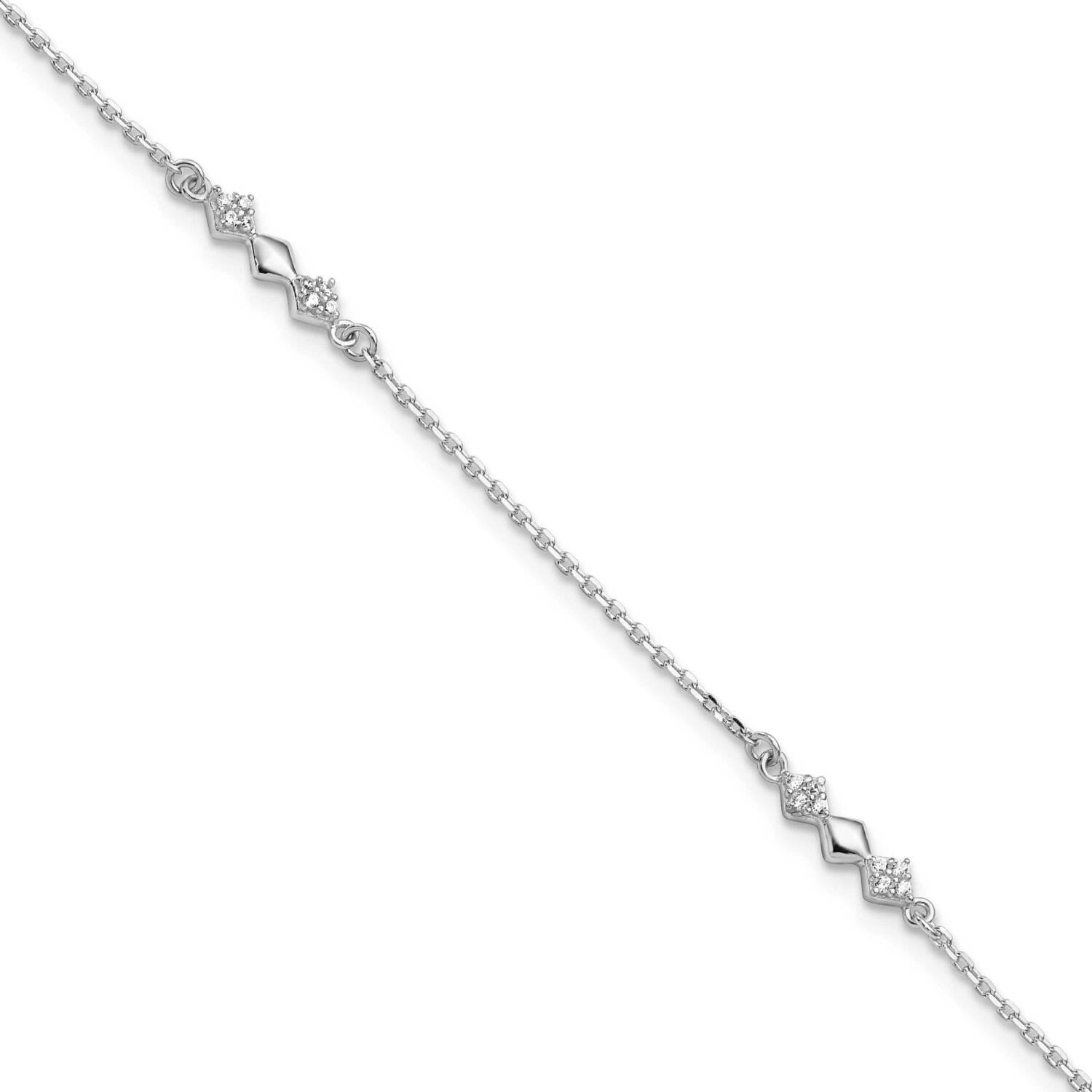 3-Diamond Shapes 9 Inch Plus 1 Inch Extender Anklet Sterling Silver Cz Diamond QG5763-9