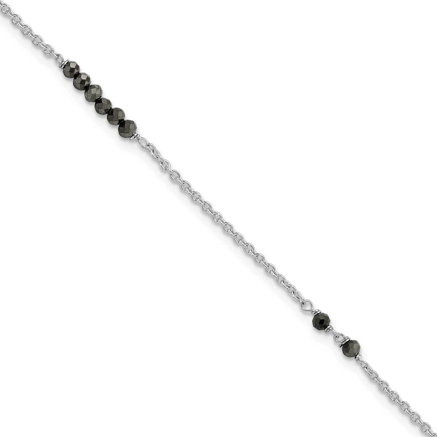 Black CZ Diamond Beads 9 Inch Plus 1 Inch Extender Anklet Sterling Silver QG5765-9