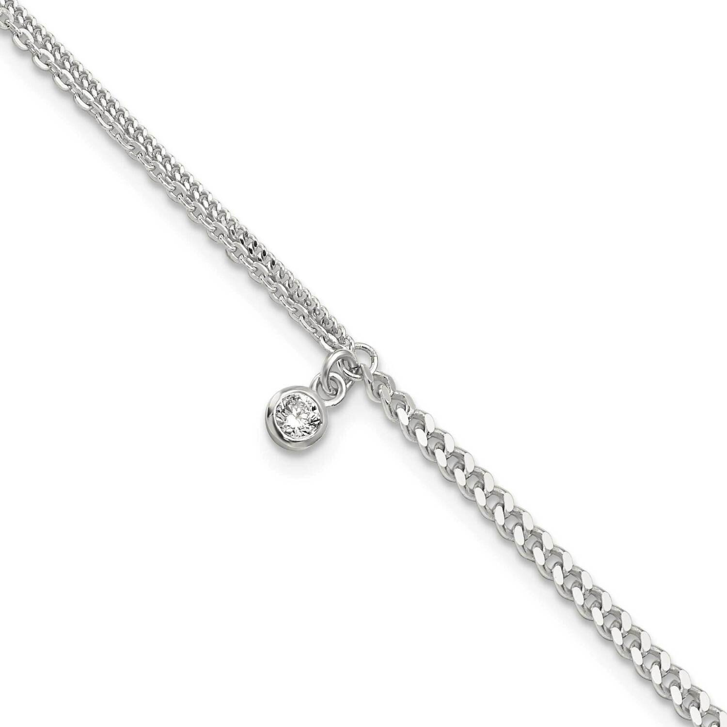 Fancy Chain 9 Inch Plus 1 Inch Extender Anklet 9 Inch Sterling Silver Cz Diamond QG5767-9, MPN: QG5…