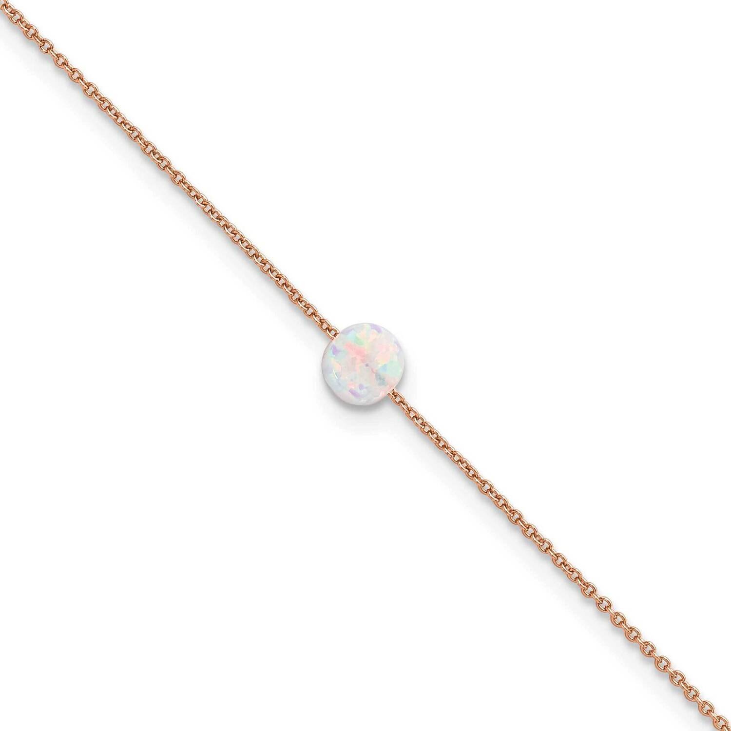 White Created Opal 9 Inch Plus 2 In Extender Anklet Sterling Silver Rose-Tone QG5768-9