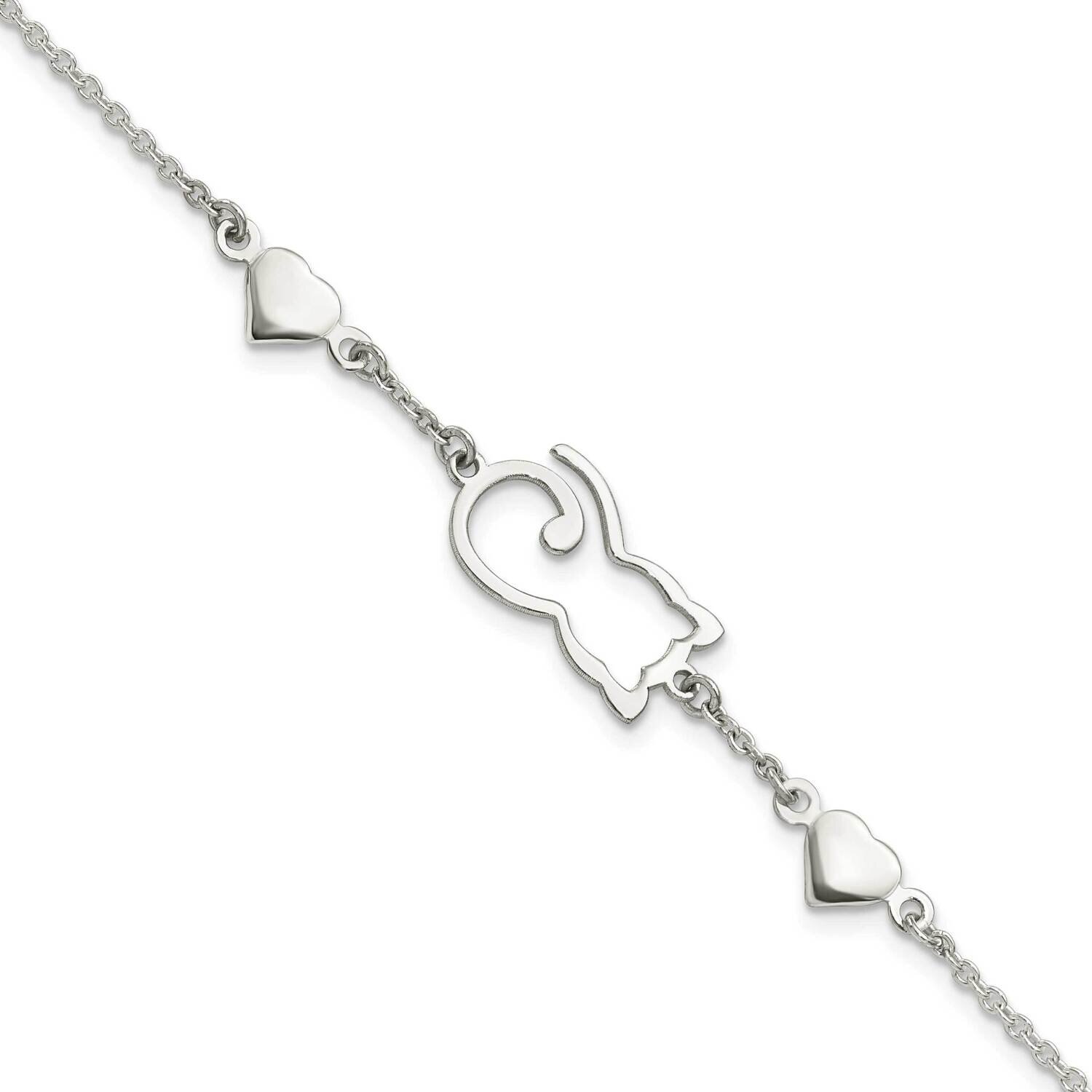 Heart and Kitty Bracelet Sterling Silver QG5776-7.5, MPN: QG5776-7.5, 196904164013