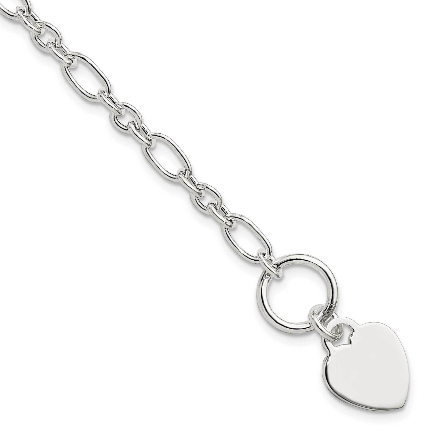 Heart Charm Fancy Link Bracelet Sterling Silver Polished QG5783-7.5