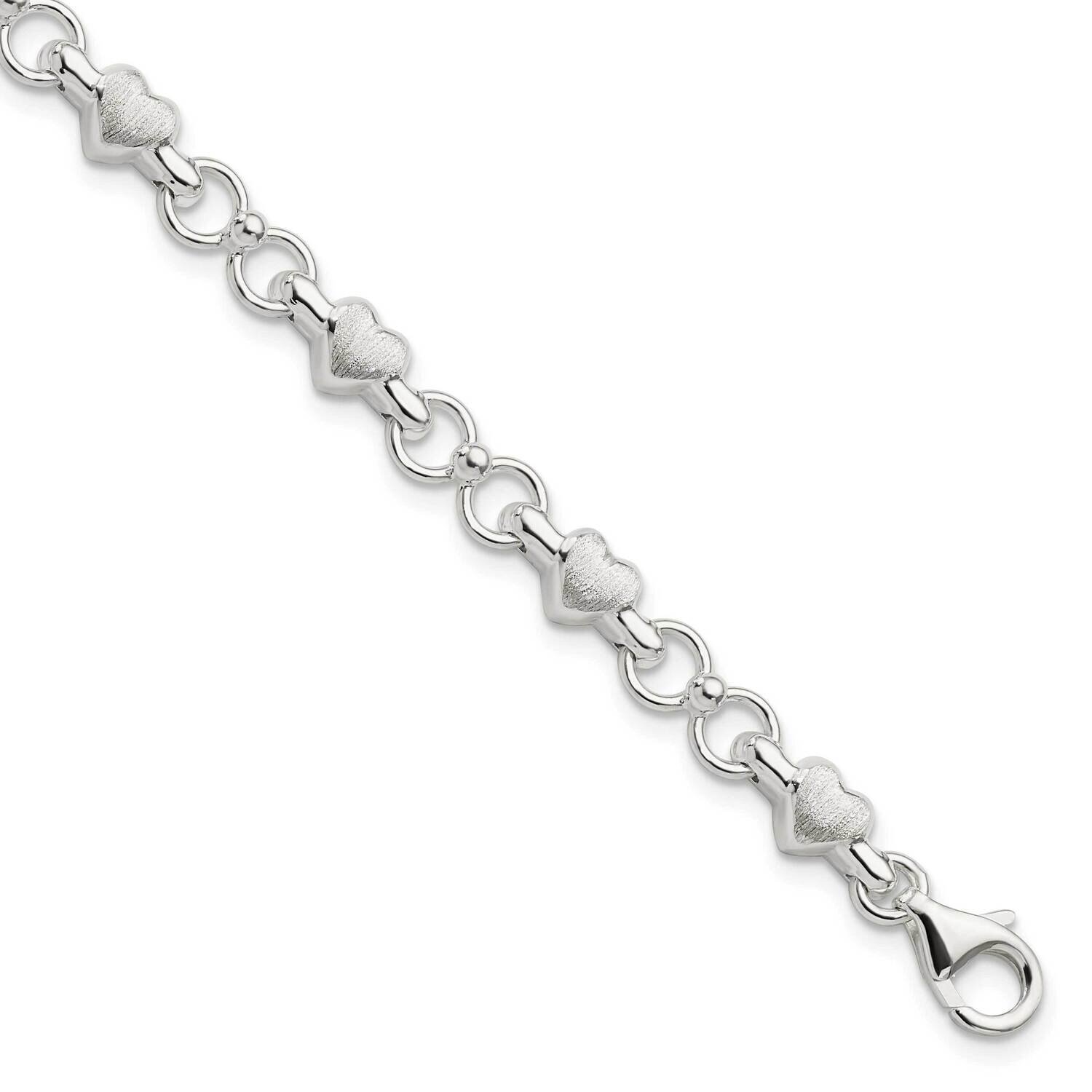 Satin &amp; Polished Heart Chain Bracelet Sterling Silver QG5786-7.5, MPN: QG5786-7.5, 196904163986