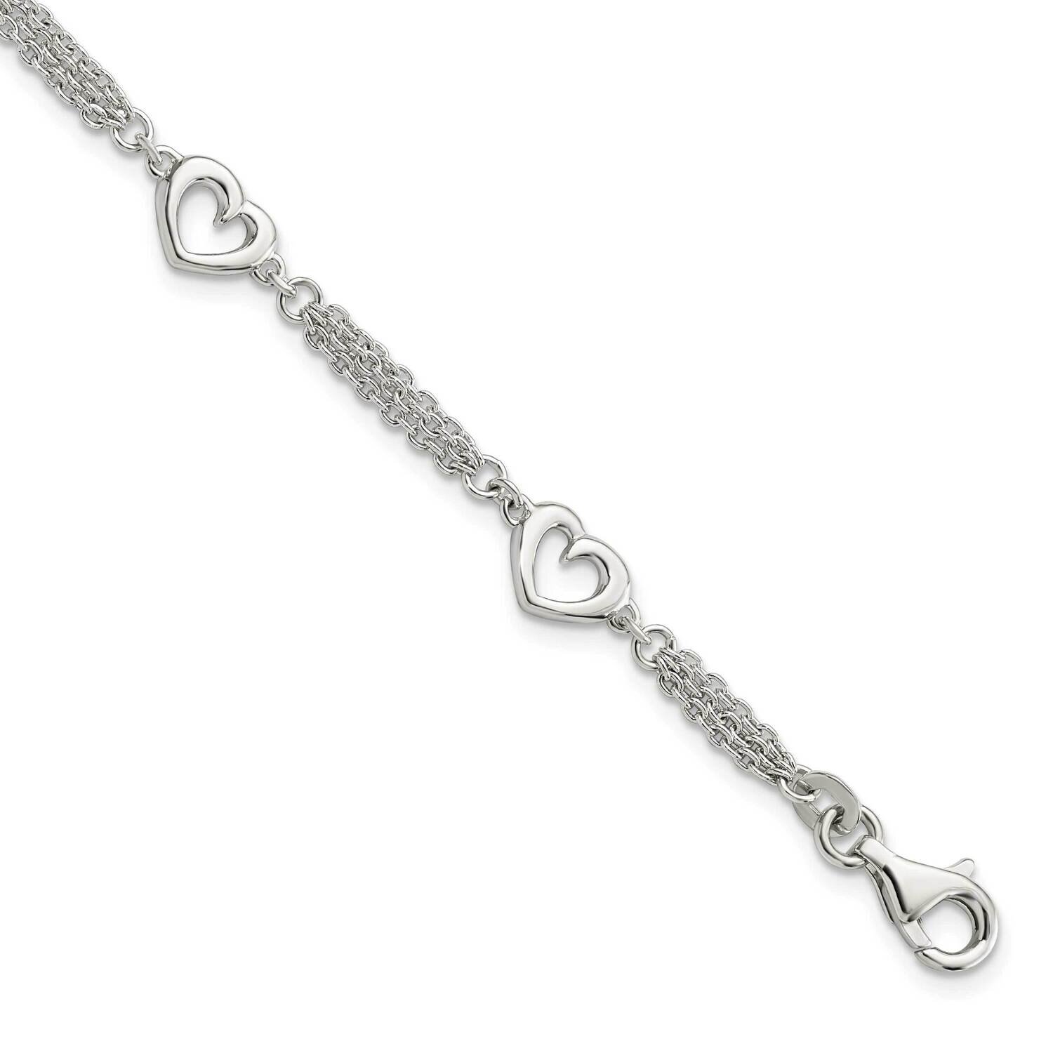 Hearts 7.5 Inch with 1.0 In Extender Bracelet Sterling Silver Polished QG5787-7.5