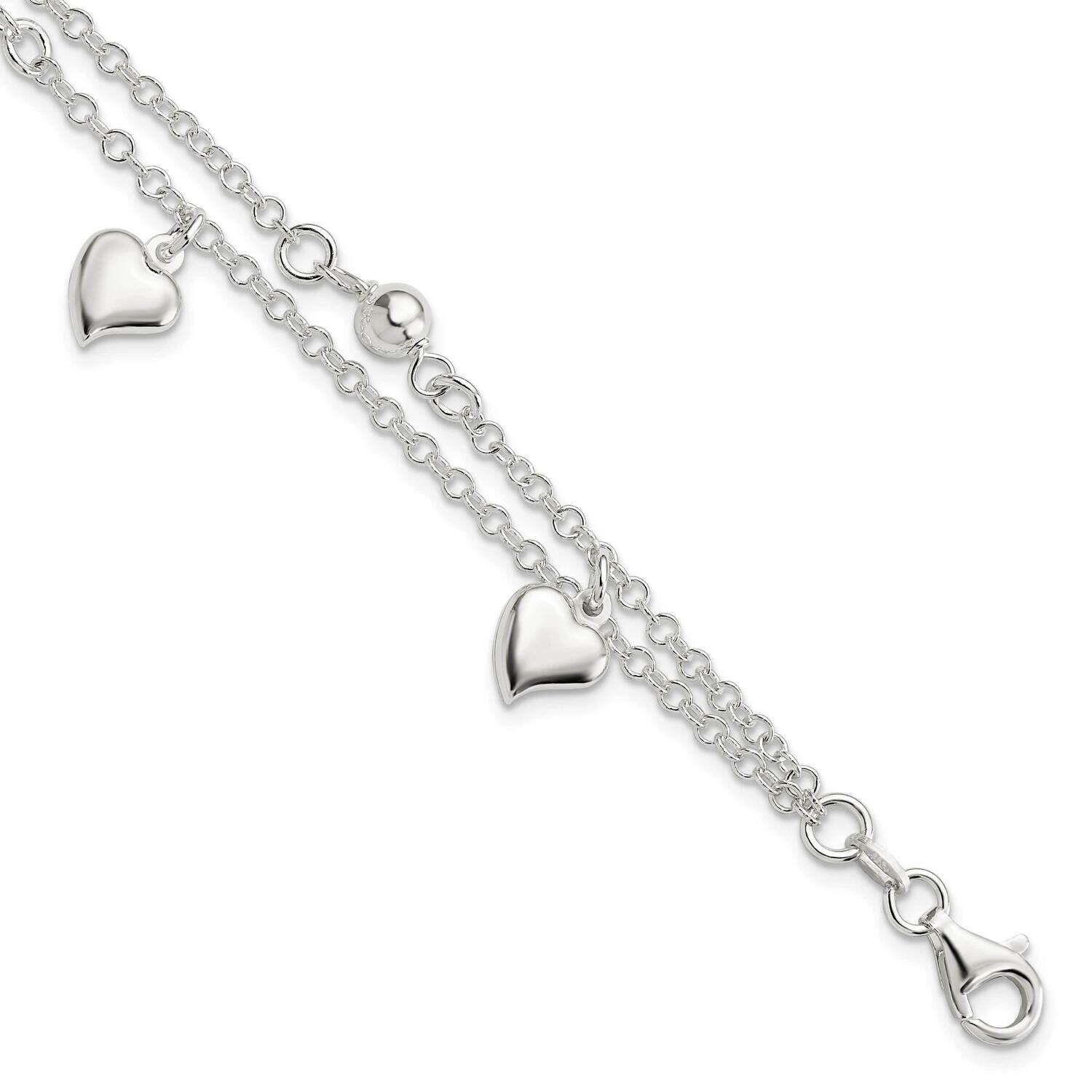 Dangle Heart 6.5 Inch Plus .75 In Extender Bracelet Sterling Silver Polished QG5788-6.5, MPN: QG578…
