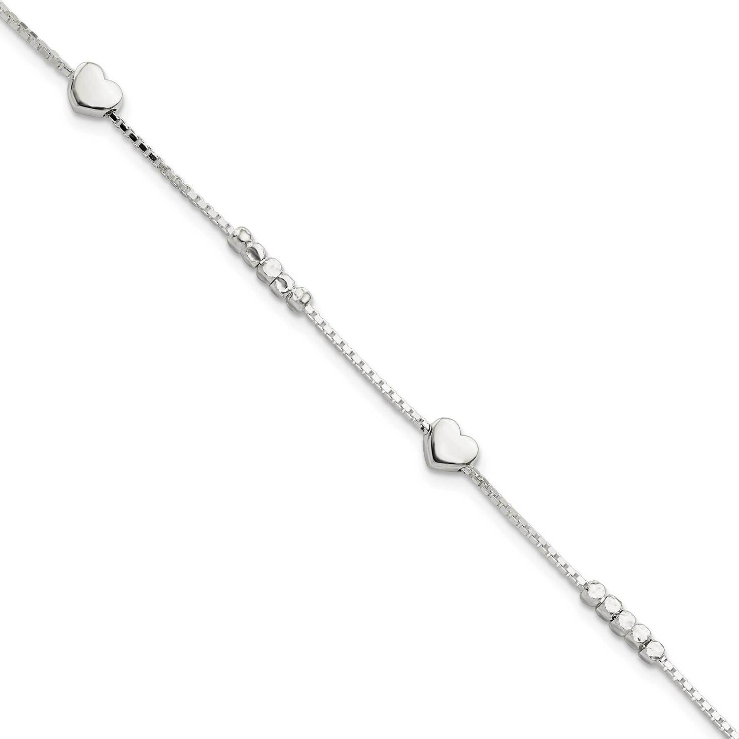 Fancy Bead &amp; Heart with 1 Inch Extender Bracelet Sterling Silver QG5789-7, MPN: QG5789-7, 196904165…