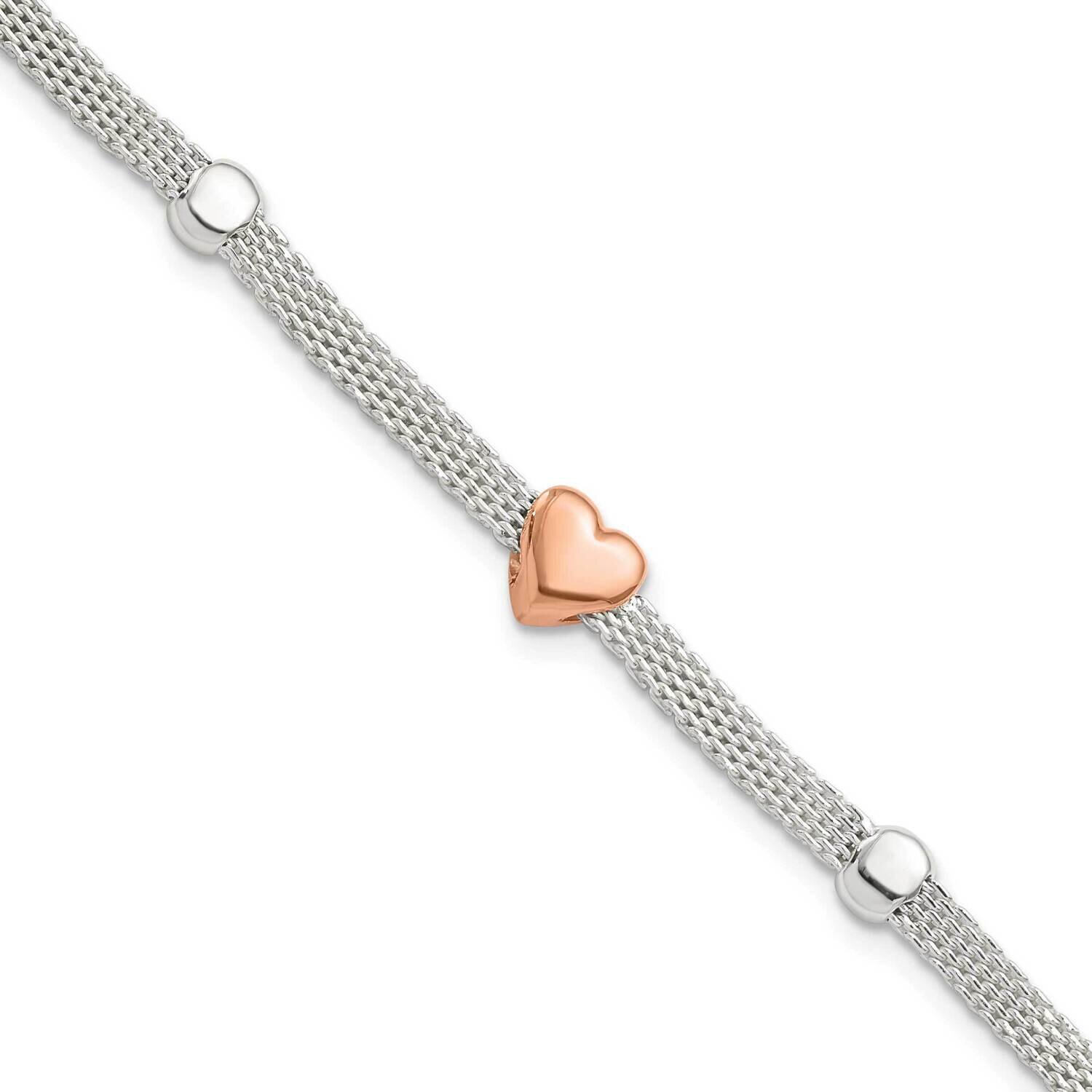 Rose-Plated Heart Bracelet Sterling Silver Polished QG5793-7.25, MPN: QG5793-7.25, 196904164778