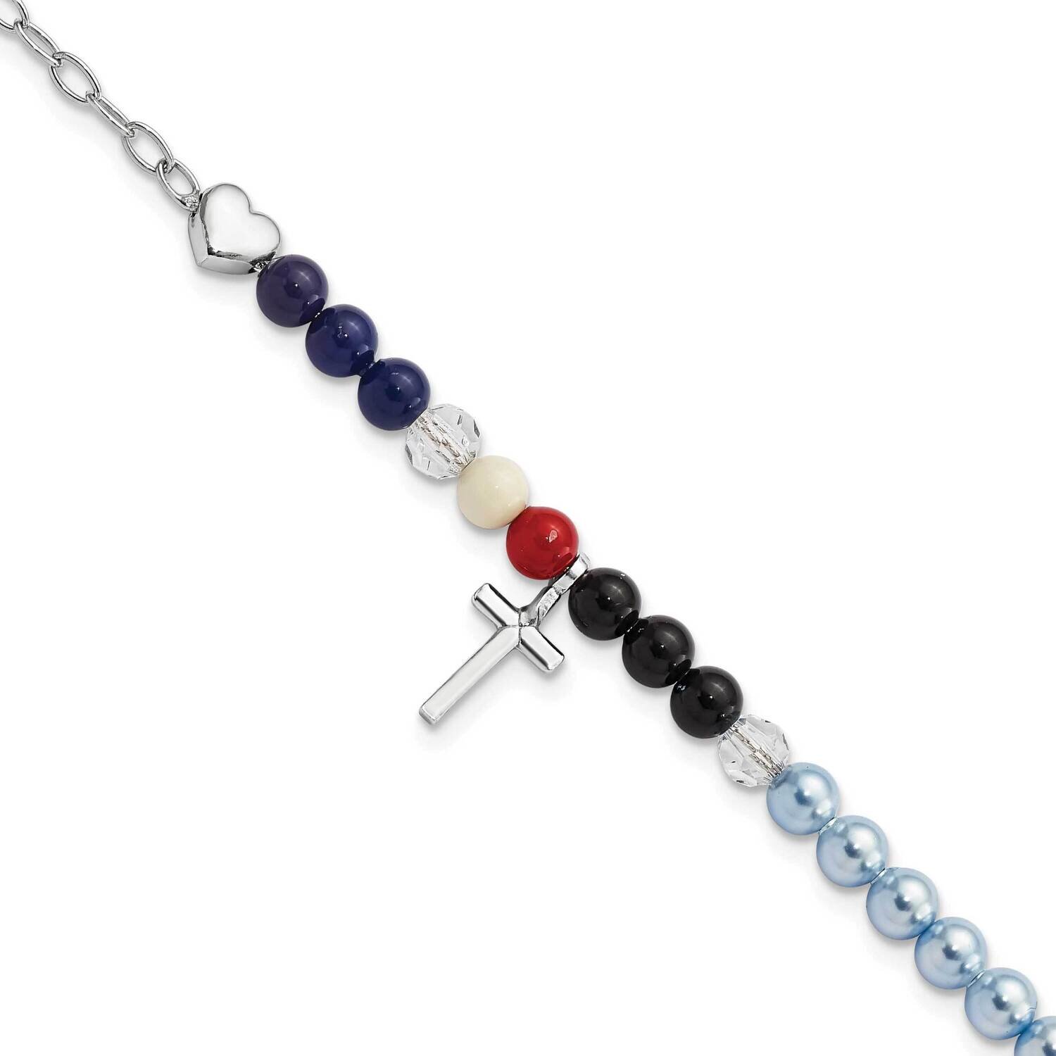 Jesus&#39; Story Multi Glass Pearl Onyx Agate Crystals Cross 6I Sterling Silver QG5803-6, MPN: QG5803-6…