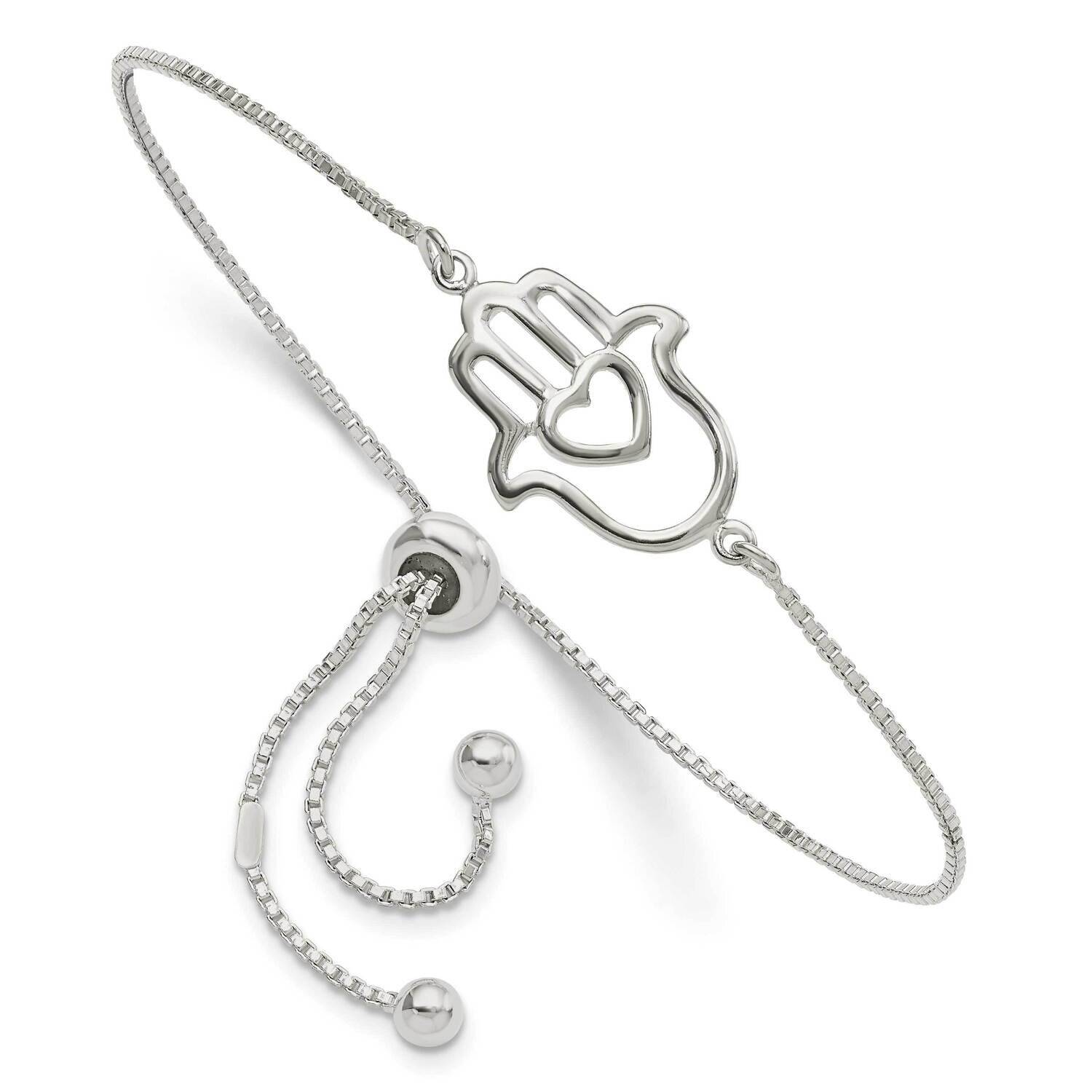 Heart Hamsa Adjustable Bracelet Sterling Silver Polished QG5804, MPN: QG5804, 196904164426