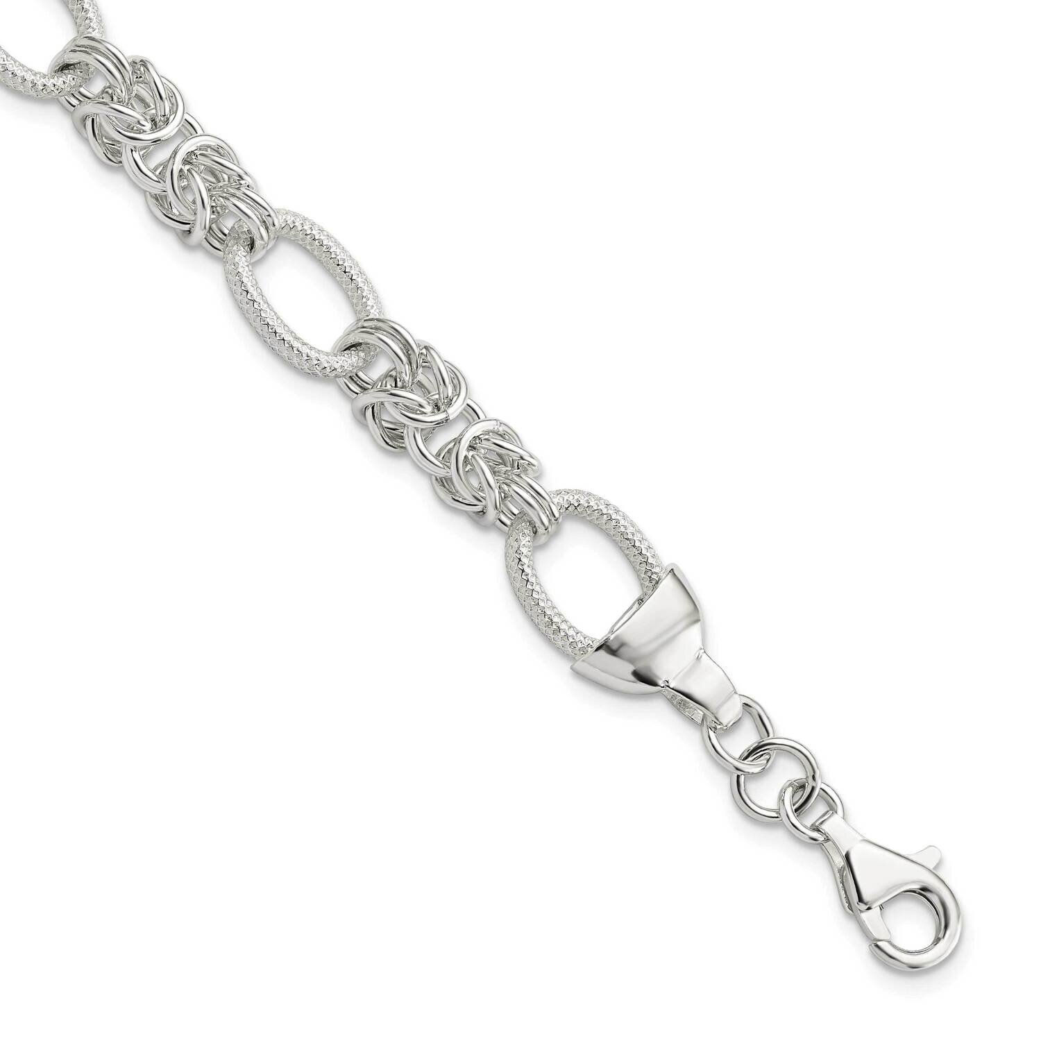 Texture Fancy Link 7.5 Inch Bracelet Sterling Silver Polished QG5814-7.5, MPN: QG5814-7.5,