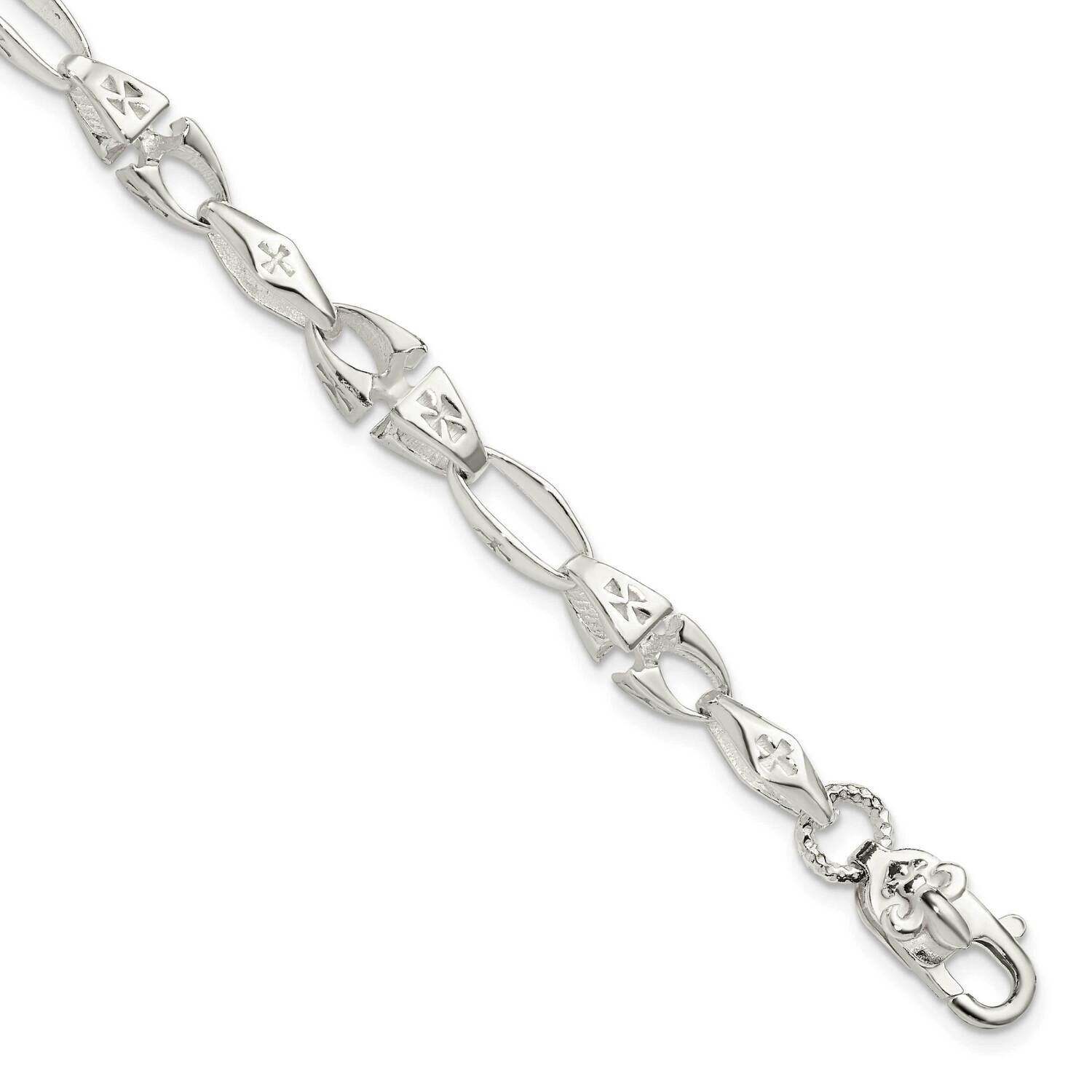 Cross with Fleur De Lis Clasp Bracelet Sterling Silver Polished QG5820-7.75, MPN: QG5820-7.75, 1969…