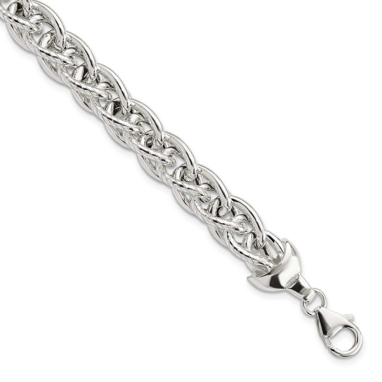 Textured Fancy Oval Link 7.5 Inch Bracelet Sterling Silver Polished QG5840-7.5, MPN: QG5840-7.5,