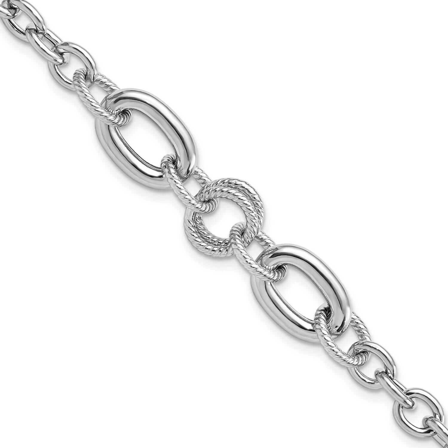 Fancy Textured Link Bracelet Sterling Silver Rhodium-Plated QG5844-7.75, MPN: QG5844-7.75,