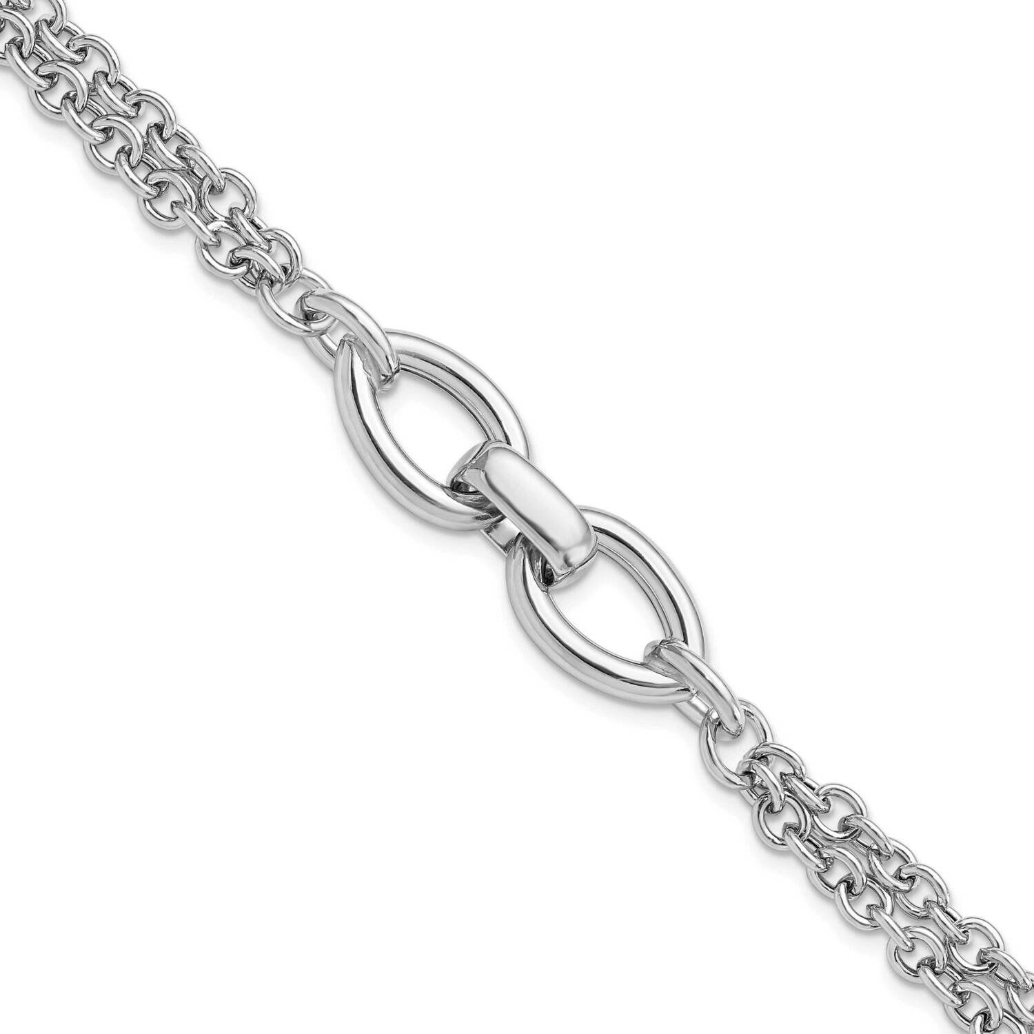 Double Chain with 2 Oval Links Bracelet Sterling Silver Rhodium-Plated QG5846-7.75