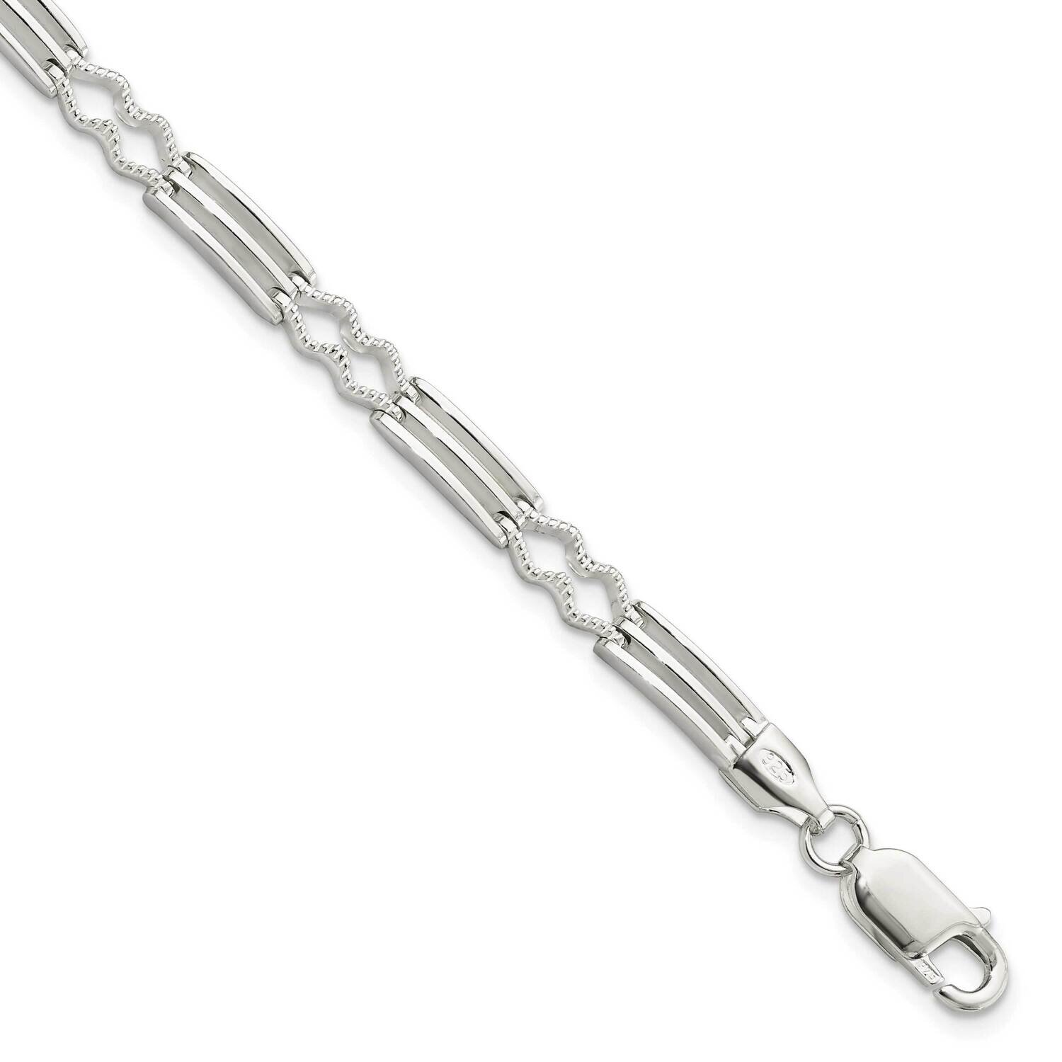 Textured Fancy Link Bracelet Sterling Silver Polished QG5863-7.5, MPN: QG5863-7.5,