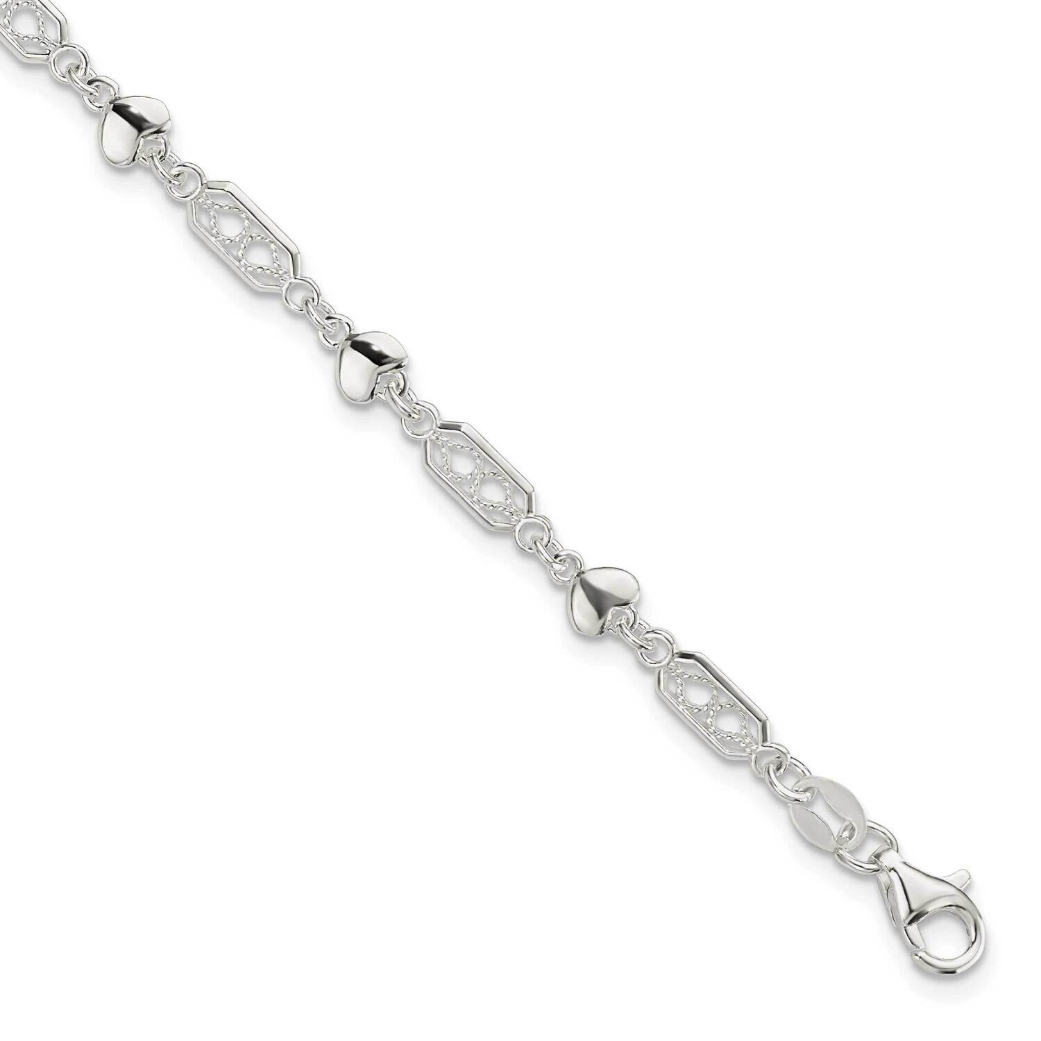 Fancy Heart Link Bracelet Sterling Silver QG5877-7.5, MPN: QG5877-7.5, 196904164969