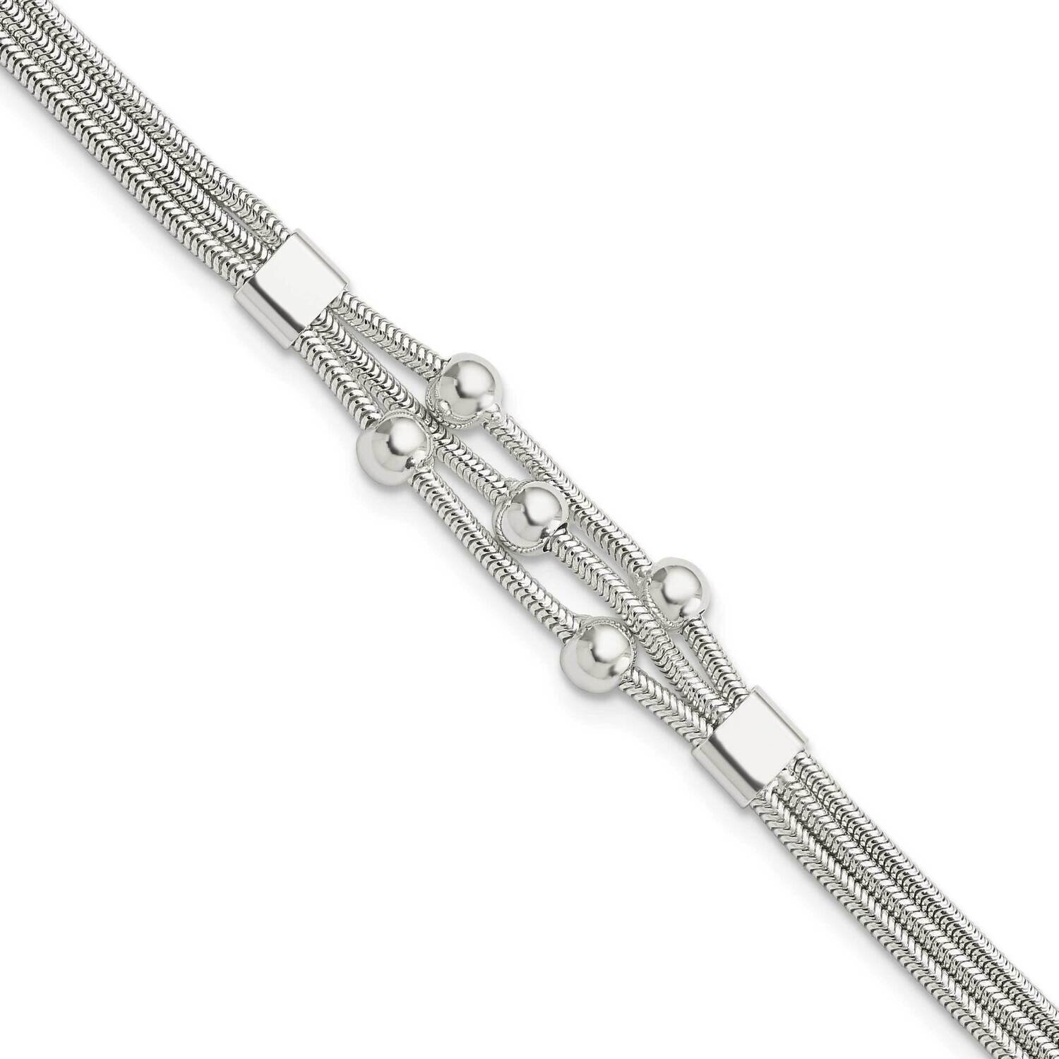 Beaded 3-Strand with 1 Inch Extender Bracelet Sterling Silver Polished QG5880-7.25