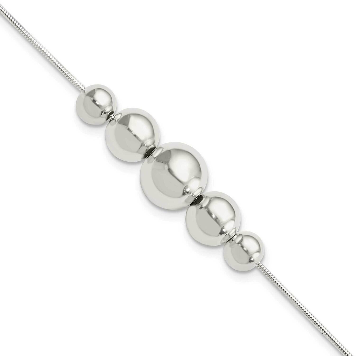Tapered Round Bead with 1 Inch Extender Bracelet Sterling Silver Polished QG5881-7, MPN: QG5881-7, …